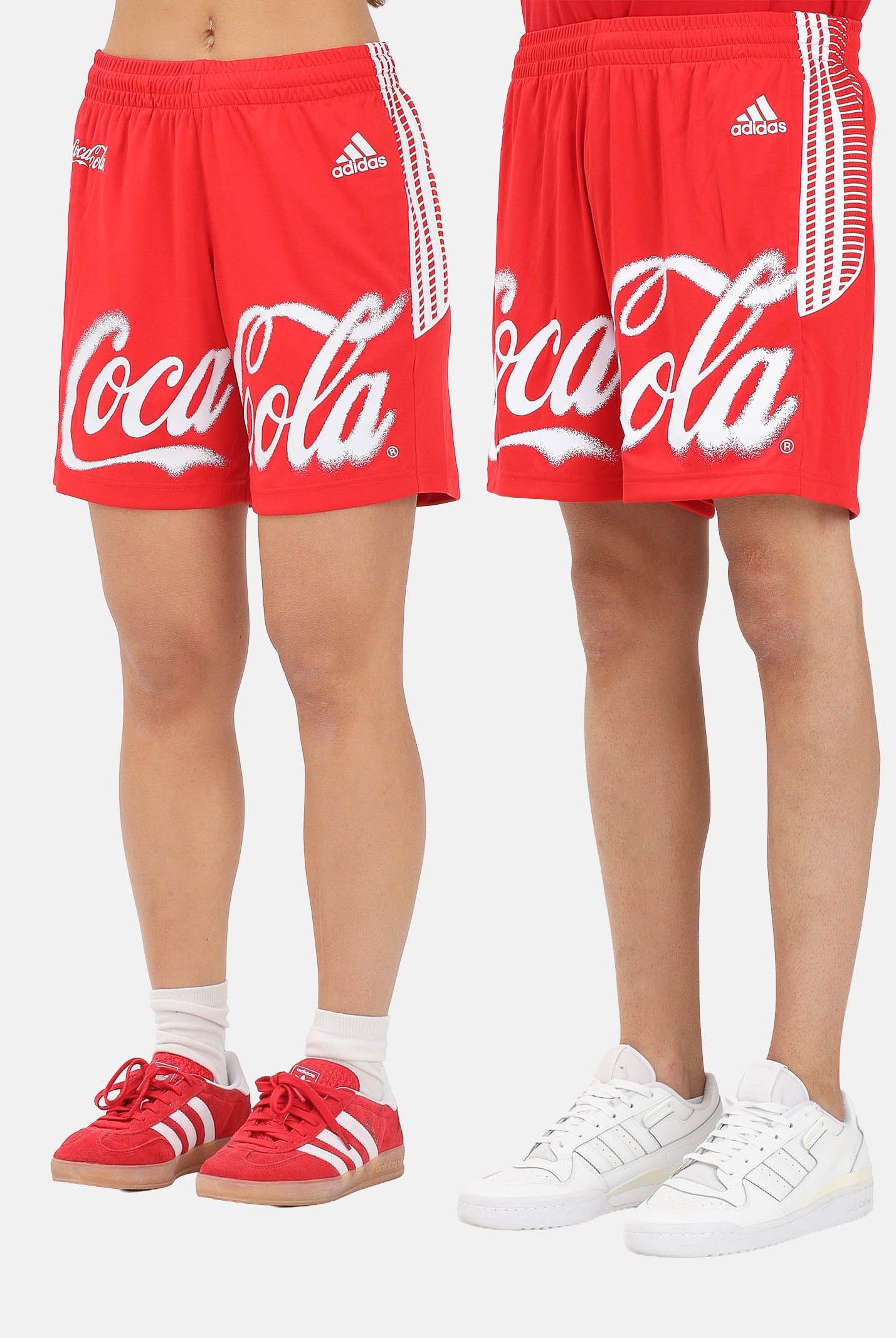ADIDAS ORIGINALS shorts sportivi Coca-Cola White / Vivid Red bianco e rosso da uomo e da donna KY2102 . ADIDAS ORIGINALS