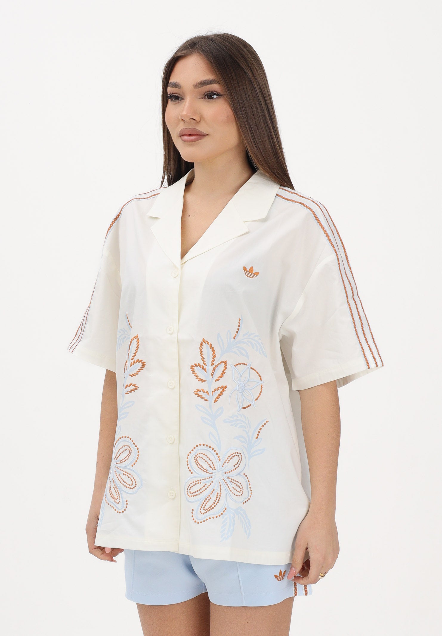 ADIDAS ORIGINALS Camicia a manica corta SUMMER GLOW RESORT panna da donna KY3164 . ADIDAS ORIGINALS