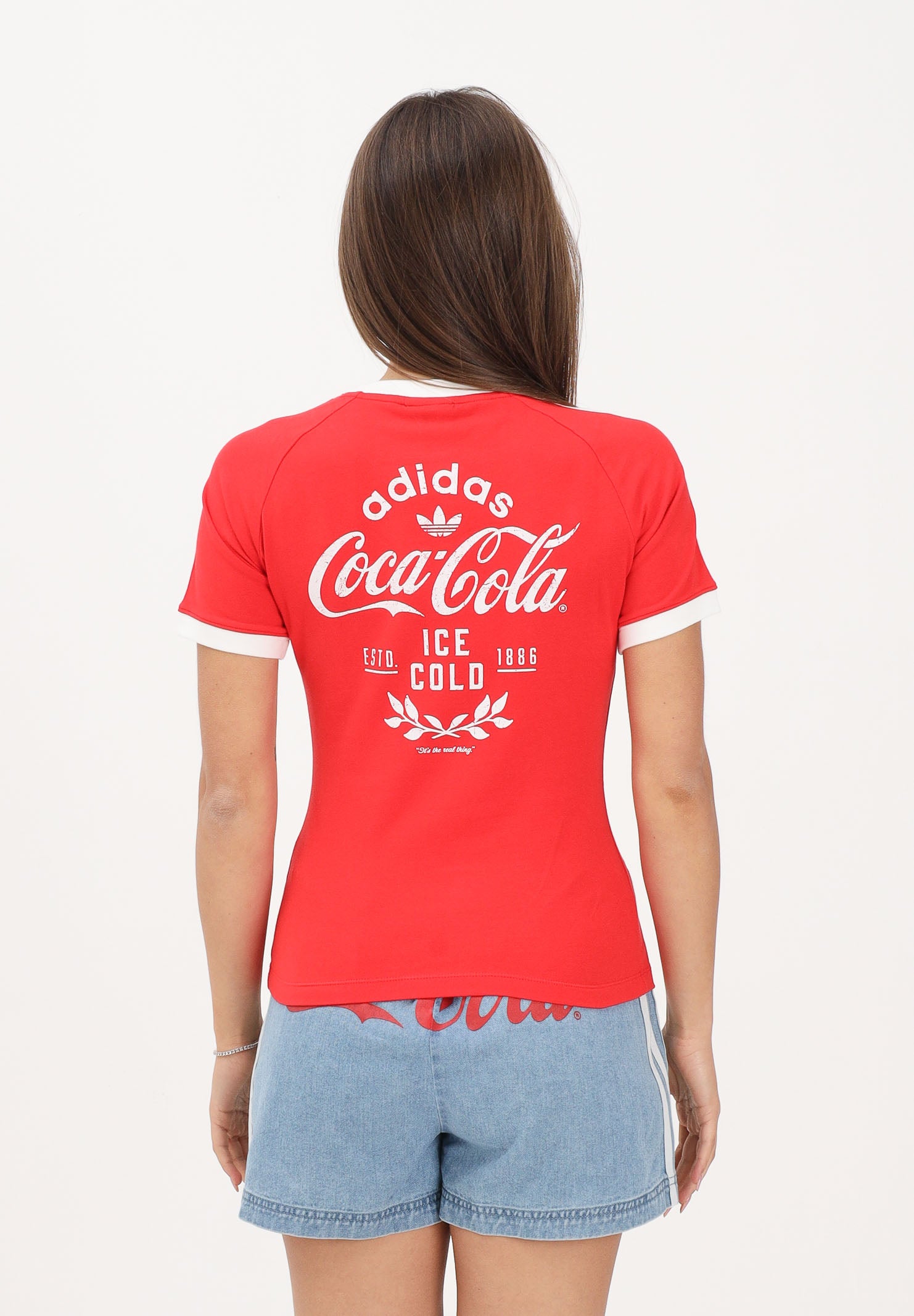 ADIDAS ORIGINALS x Coca Cola T-shirt a manica corta 3 STRIPES rossa da donna KY7558 . ADIDAS ORIGINALS