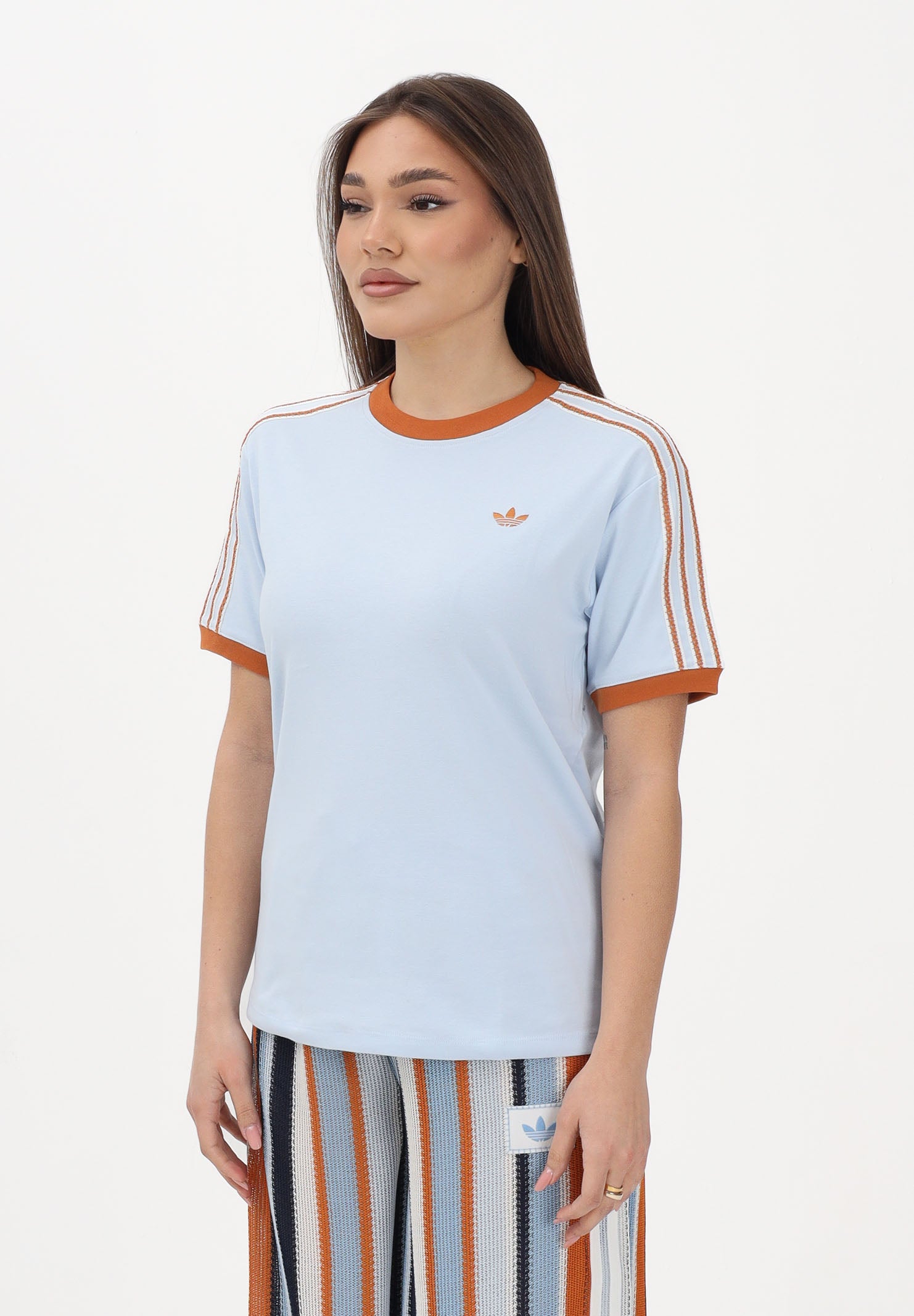 ADIDAS ORIGINALS T-shirt a manica corta SUMEMR GLOW ADVANCED THREE STRIPES azzurra da donna KY8125 . ADIDAS ORIGINALS