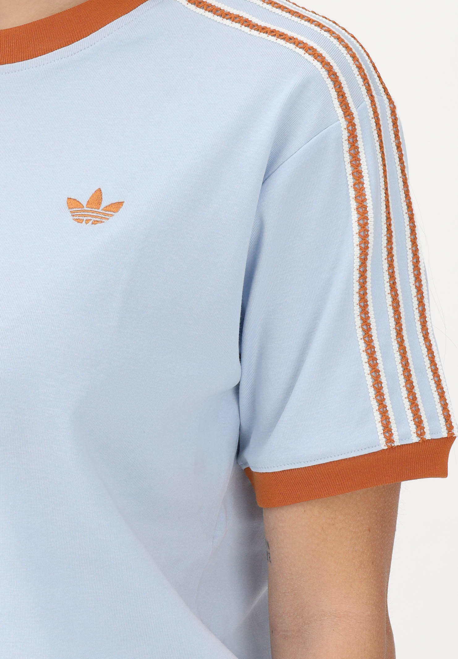 ADIDAS ORIGINALS T-shirt a manica corta SUMEMR GLOW ADVANCED THREE STRIPES azzurra da donna KY8125 . ADIDAS ORIGINALS