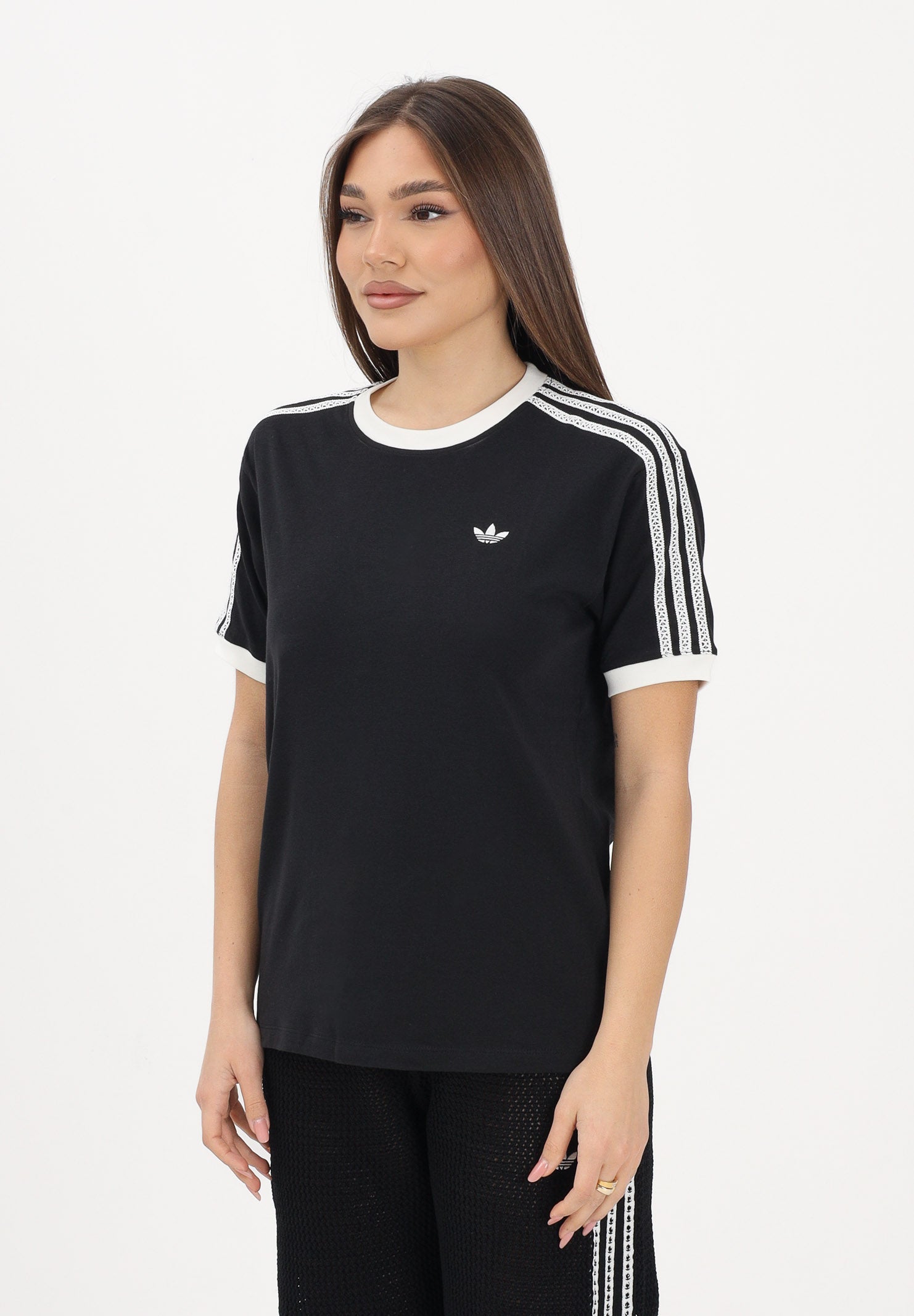 ADIDAS ORIGINALS T-shirt a manica corta SUMEMR GLOW ADVANCED THREE STRIPES nera da donna KY8127 . ADIDAS ORIGINALS