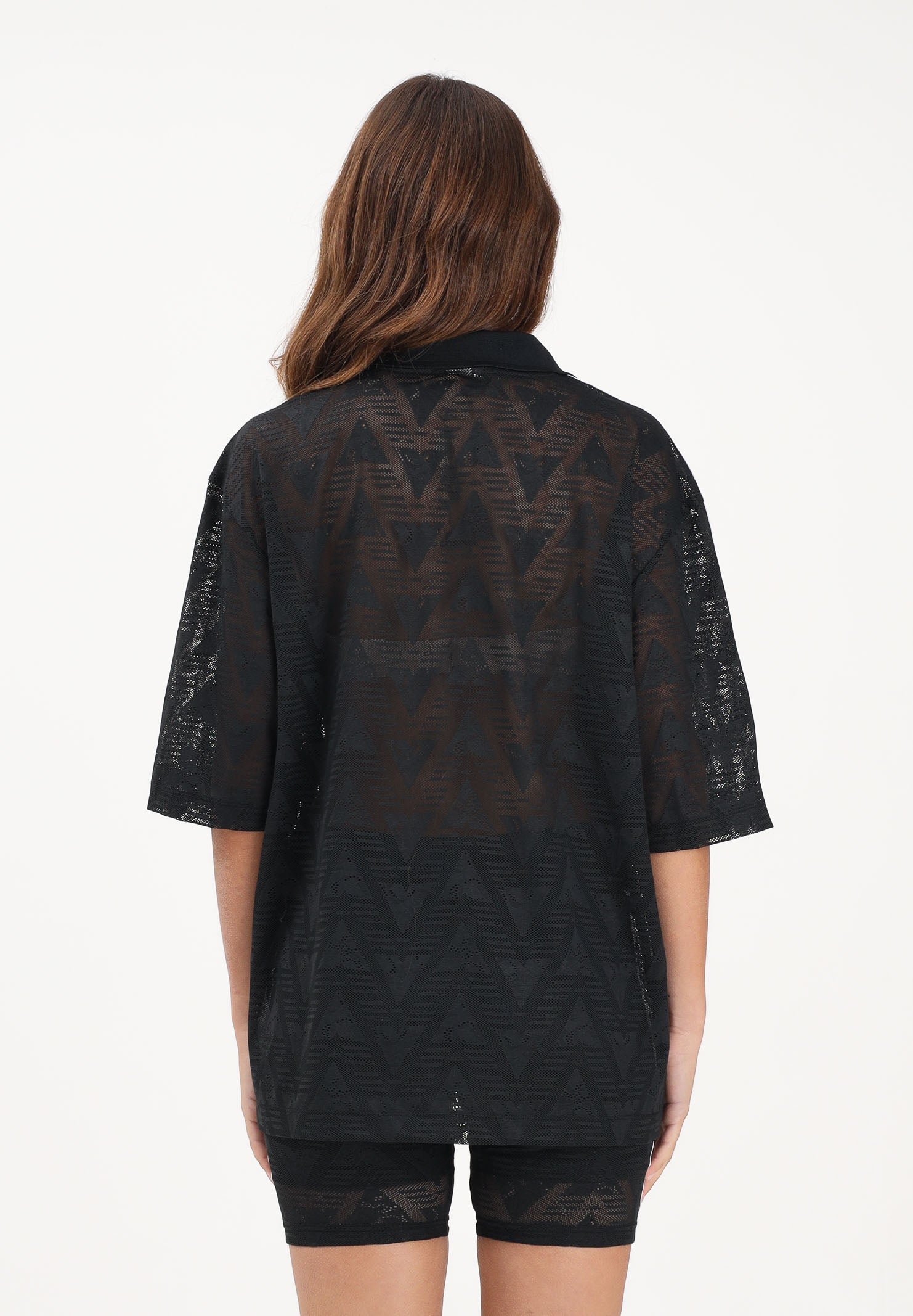 ADIDAS ORIGINALS Polo a manica corta in pizzo nera da donna KD0344 . ADIDAS ORIGINALS
