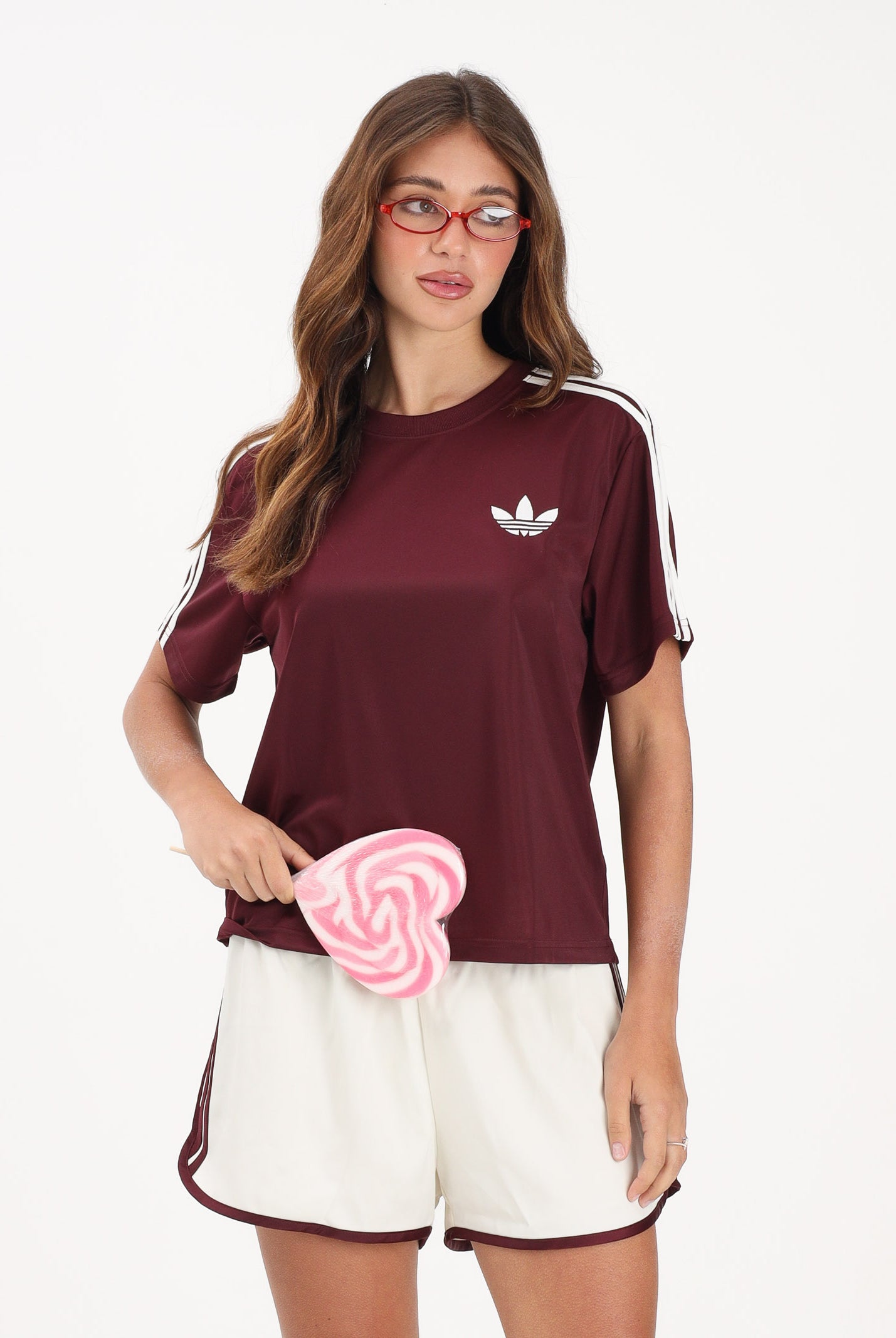 ADIDAS ORIGINALS T-shirt a manica corta FIREBIRD bordeaux da donna KD1349 . ADIDAS ORIGINALS