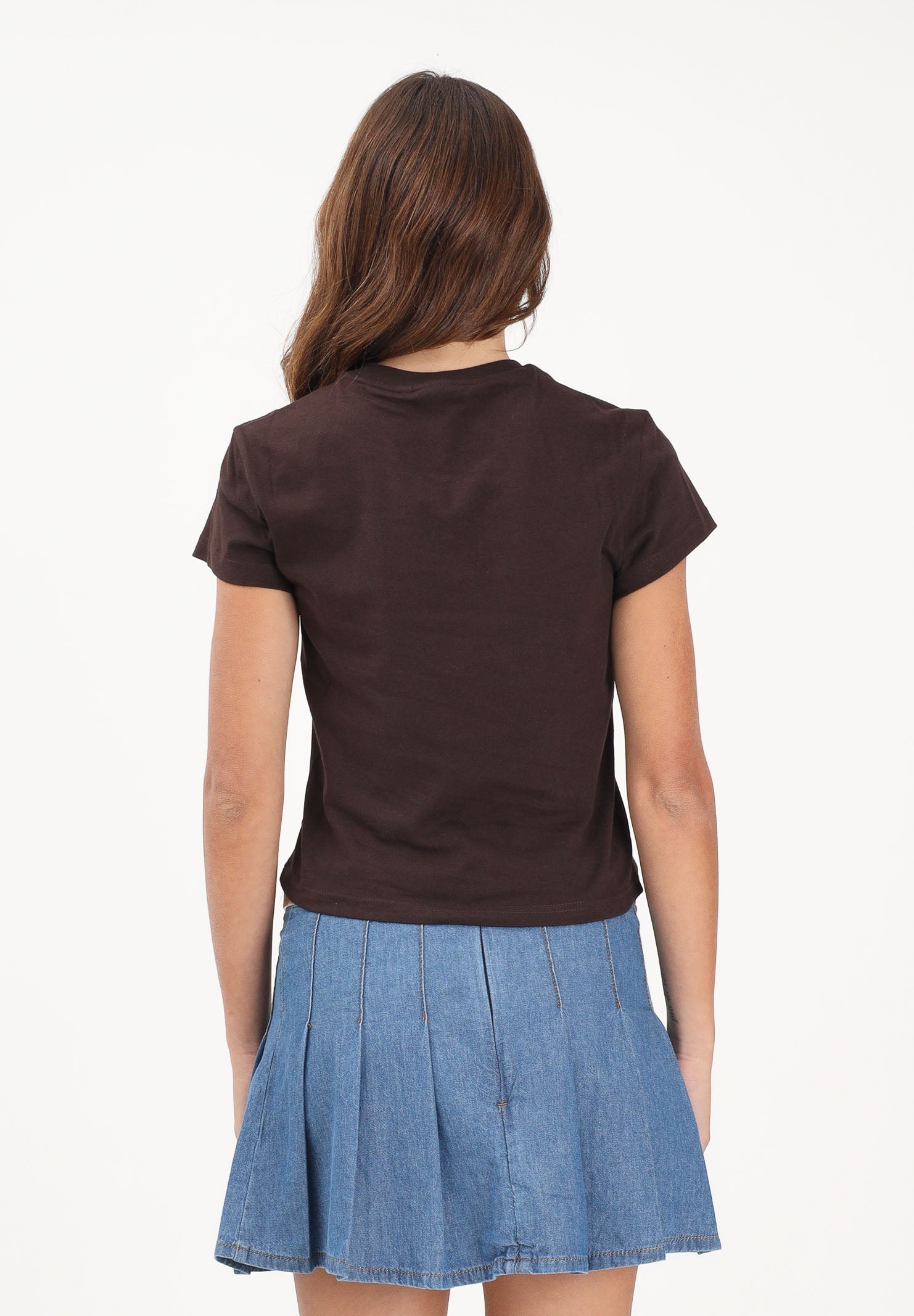 ADIDAS ORIGINALS T-shirt ESSENTIAL a manica corta marrone da donna <BR/>con logo trefoil KD1354 . ADIDAS ORIGINALS