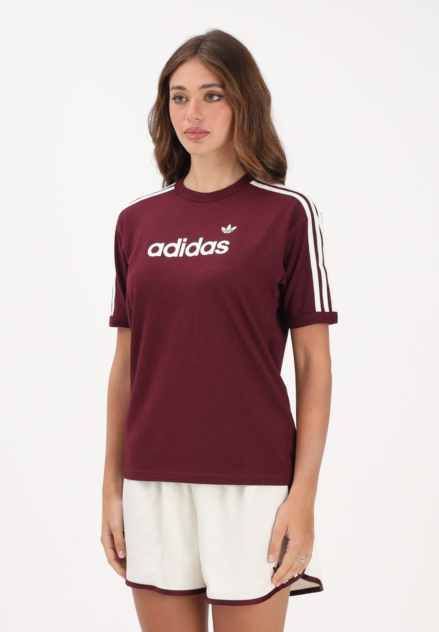 ADIDAS ORIGINALS T-shirt a manica corta LINEAR bordeaux da donna KD3710 . ADIDAS ORIGINALS