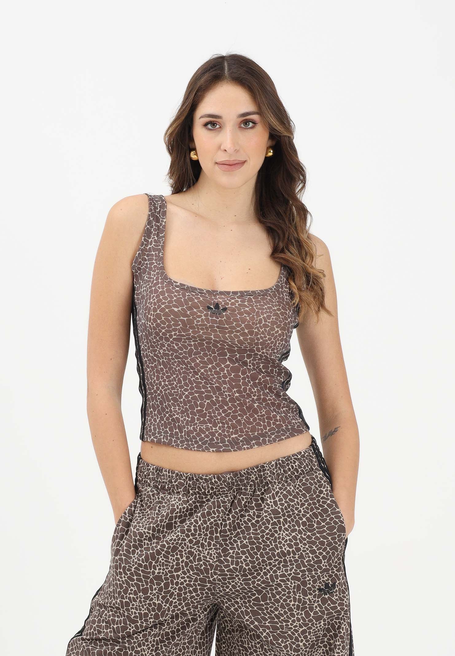 ADIDAS ORIGINALS Top AOP beige da donna con stampa animalier KD8822 . ADIDAS ORIGINALS