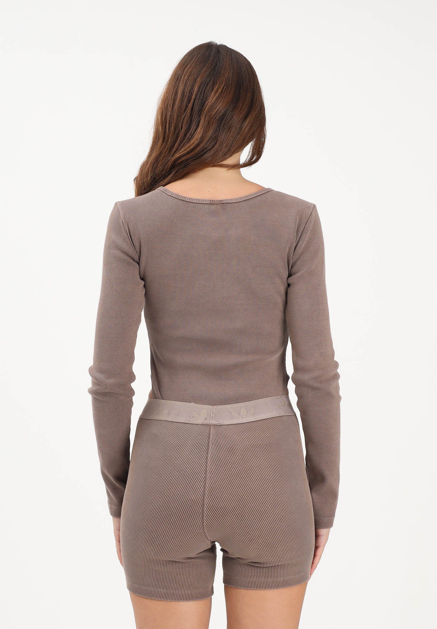 ADIDAS ORIGINALS Body a manica lunga ESSENTIALS RIB WASHED marrone da donna KE1122 . ADIDAS ORIGINALS