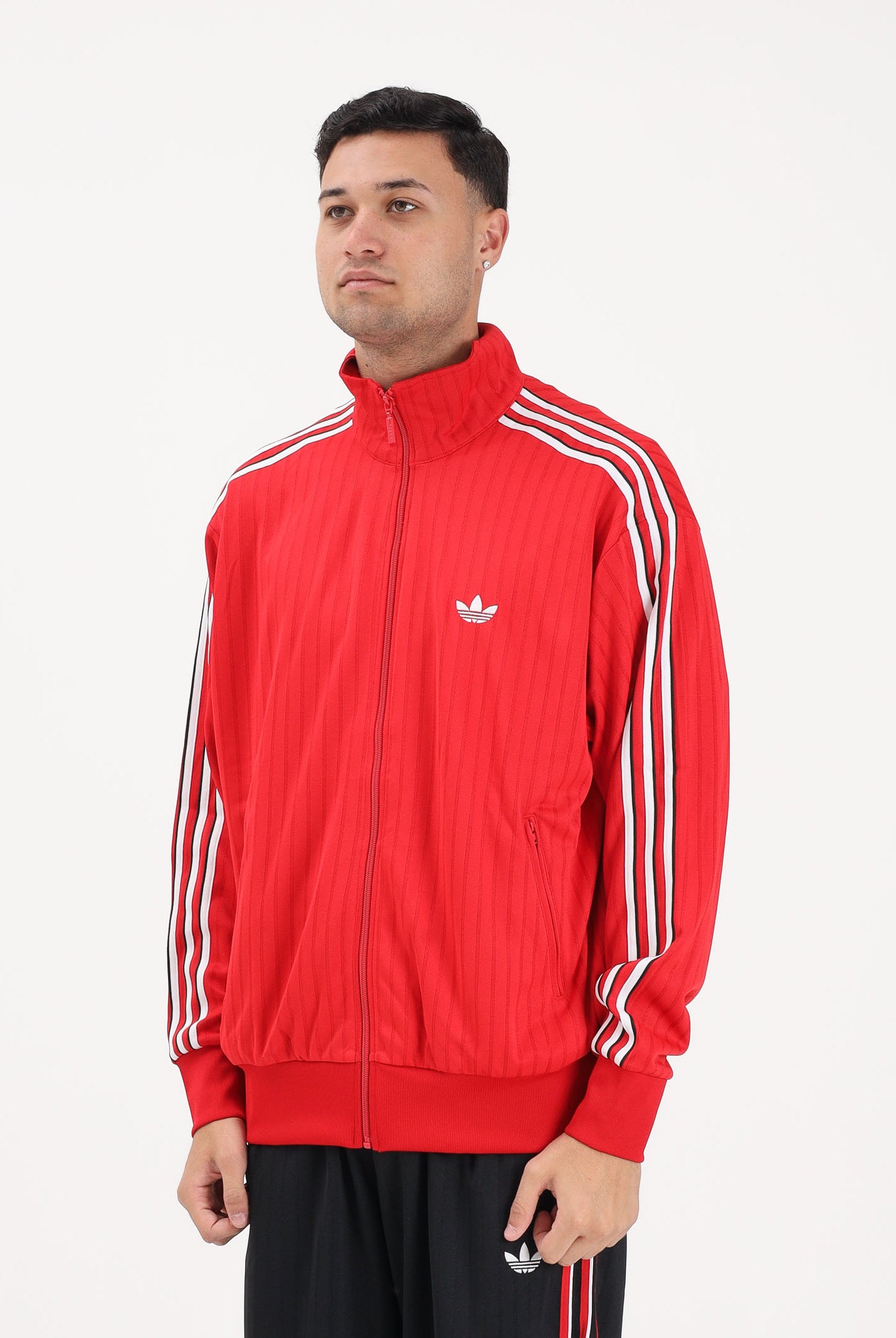 ADIDAS ORIGINALS Felpa con zip Firebird Loose Pinstripes rossa da uomo KE2149 . ADIDAS ORIGINALS