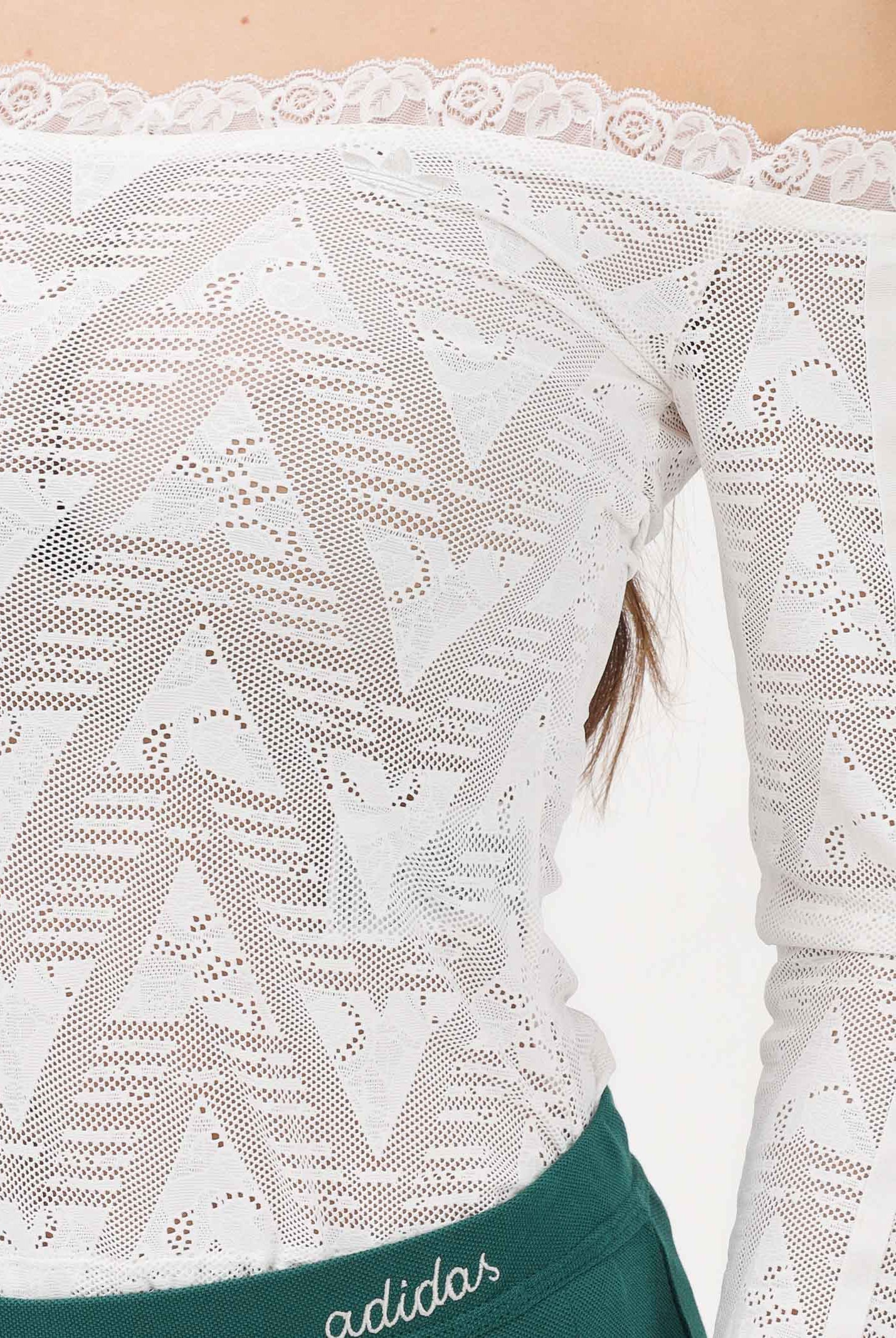 ADIDAS ORIGINALS Top a manica lunga Lace Bardot bianco da donna KE3458 . ADIDAS ORIGINALS