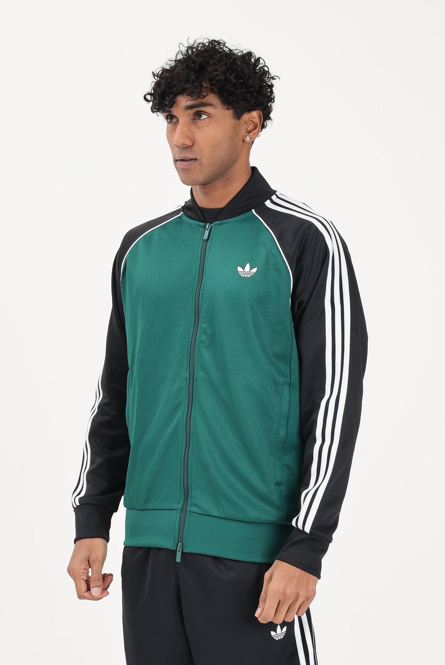 ADIDAS ORIGINALS Felpa con zip SST verde e nera da uomo KE3509 . ADIDAS ORIGINALS