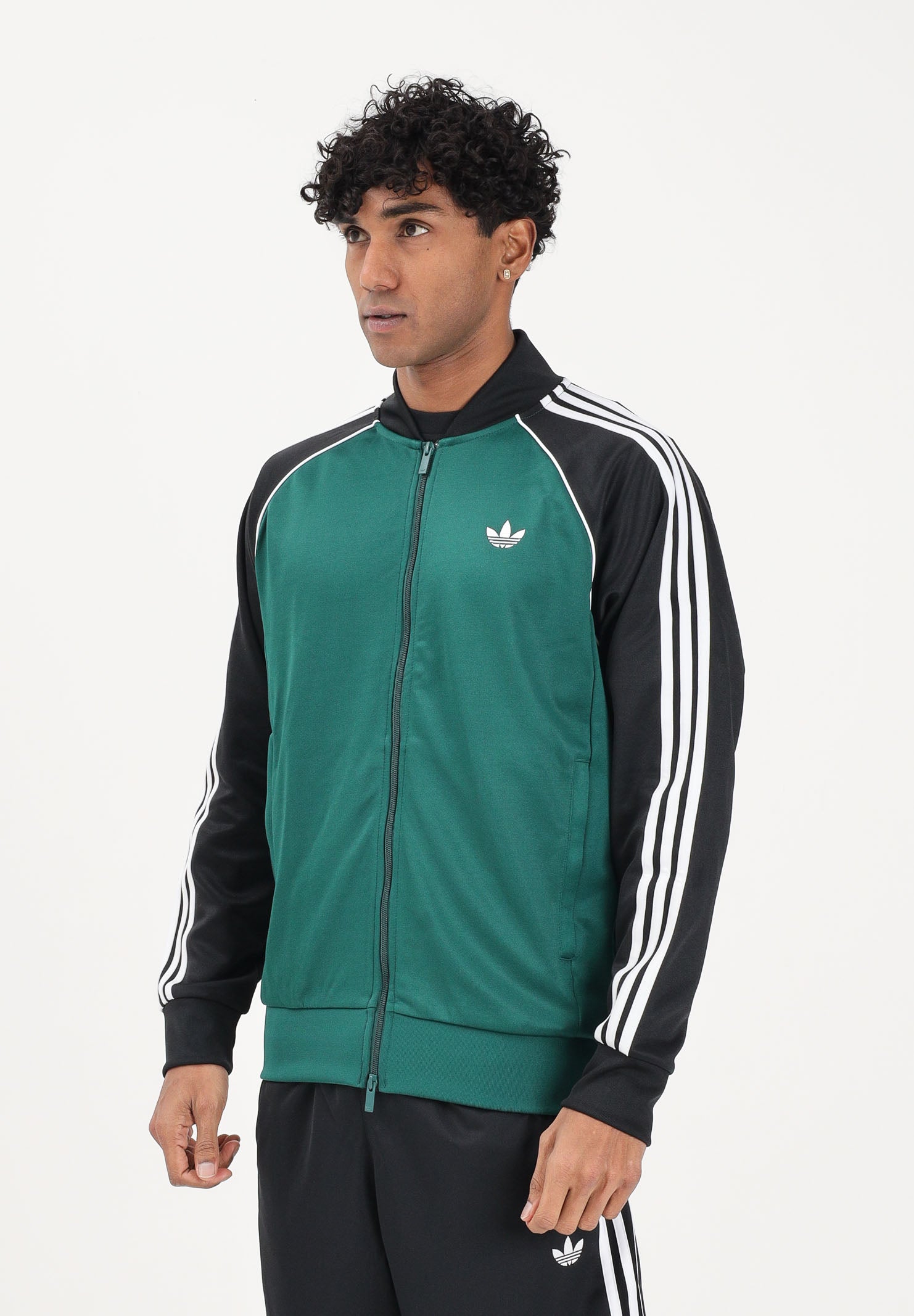 ADIDAS ORIGINALS Felpa con zip SST verde e nera da uomo KE3509 . ADIDAS ORIGINALS
