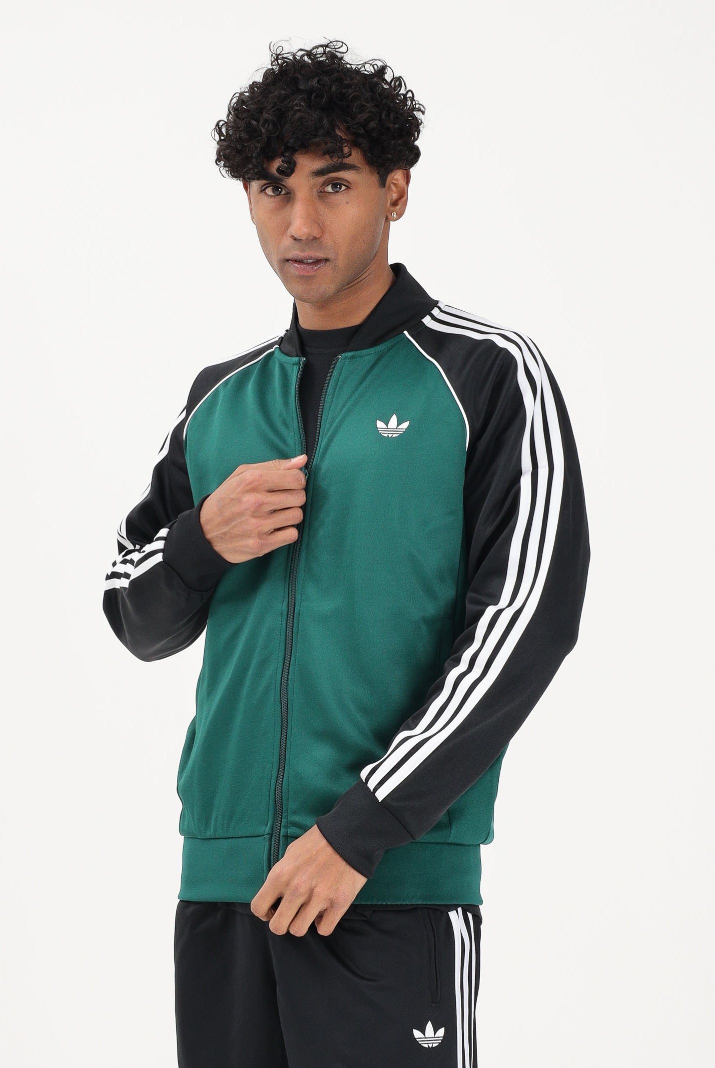 ADIDAS ORIGINALS Felpa con zip SST verde e nera da uomo KE3509 . ADIDAS ORIGINALS