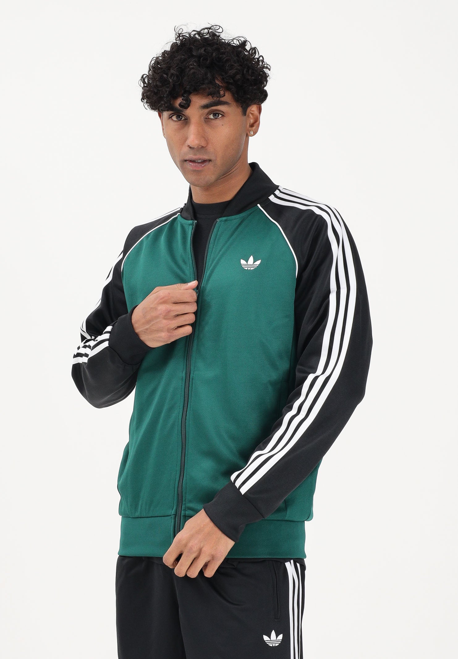 ADIDAS ORIGINALS Felpa con zip SST verde e nera da uomo KE3509 . ADIDAS ORIGINALS