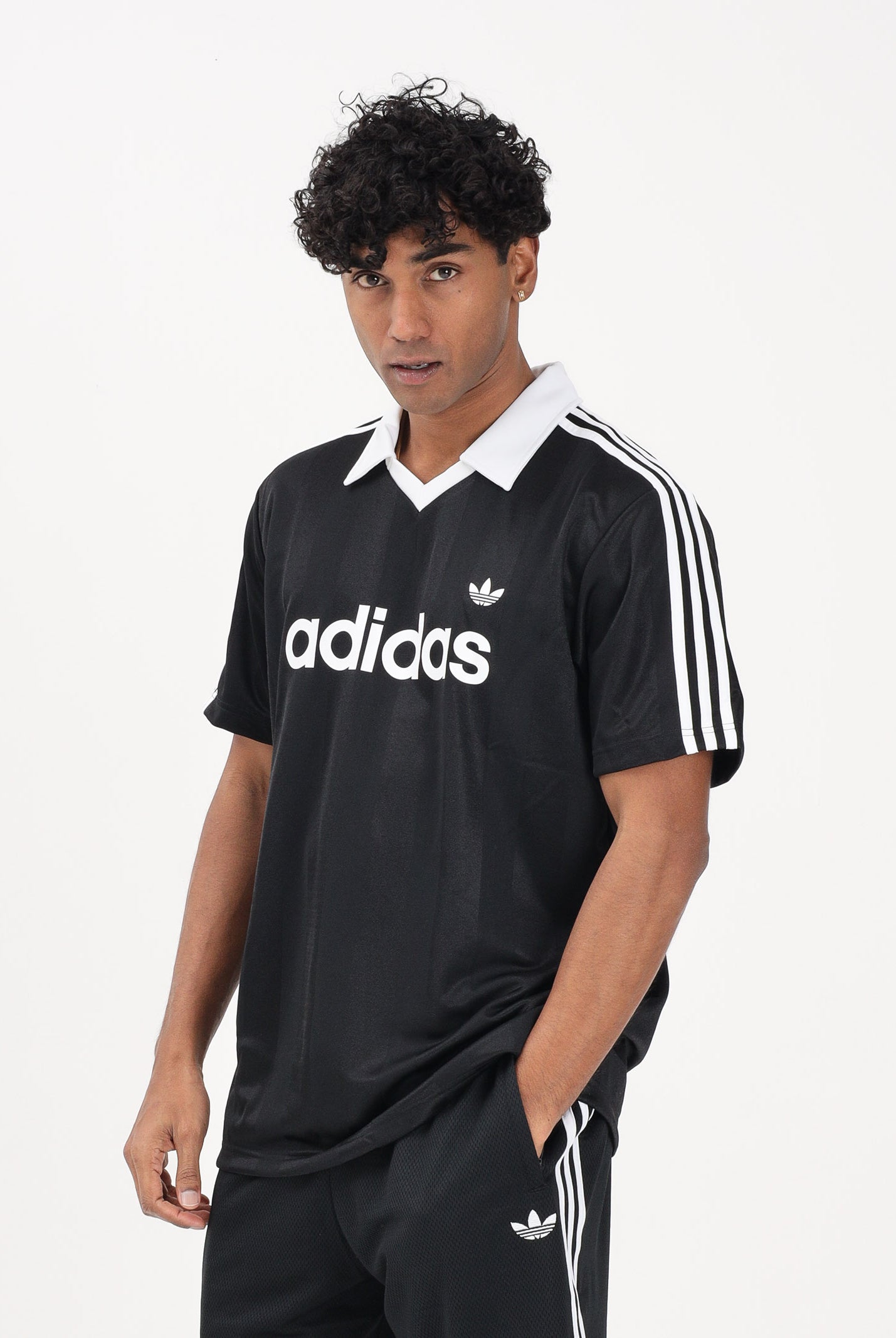 ADIDAS ORIGINALS Polo a manica corta Archive Collar Engineered Jersey nera da uomo KE3584 . ADIDAS ORIGINALS