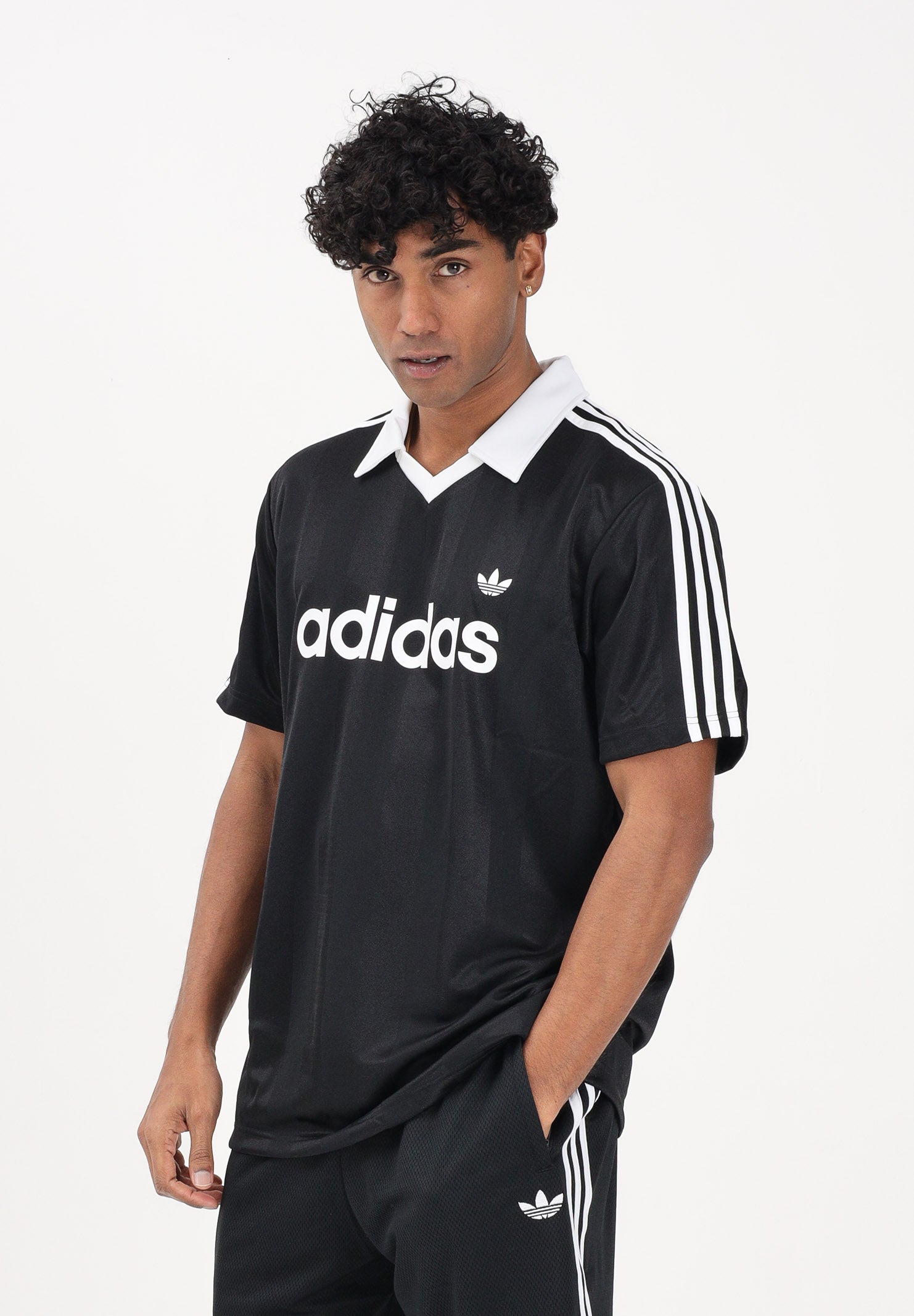 ADIDAS ORIGINALS Polo a manica corta Archive Collar Engineered Jersey nera da uomo KE3584 . ADIDAS ORIGINALS