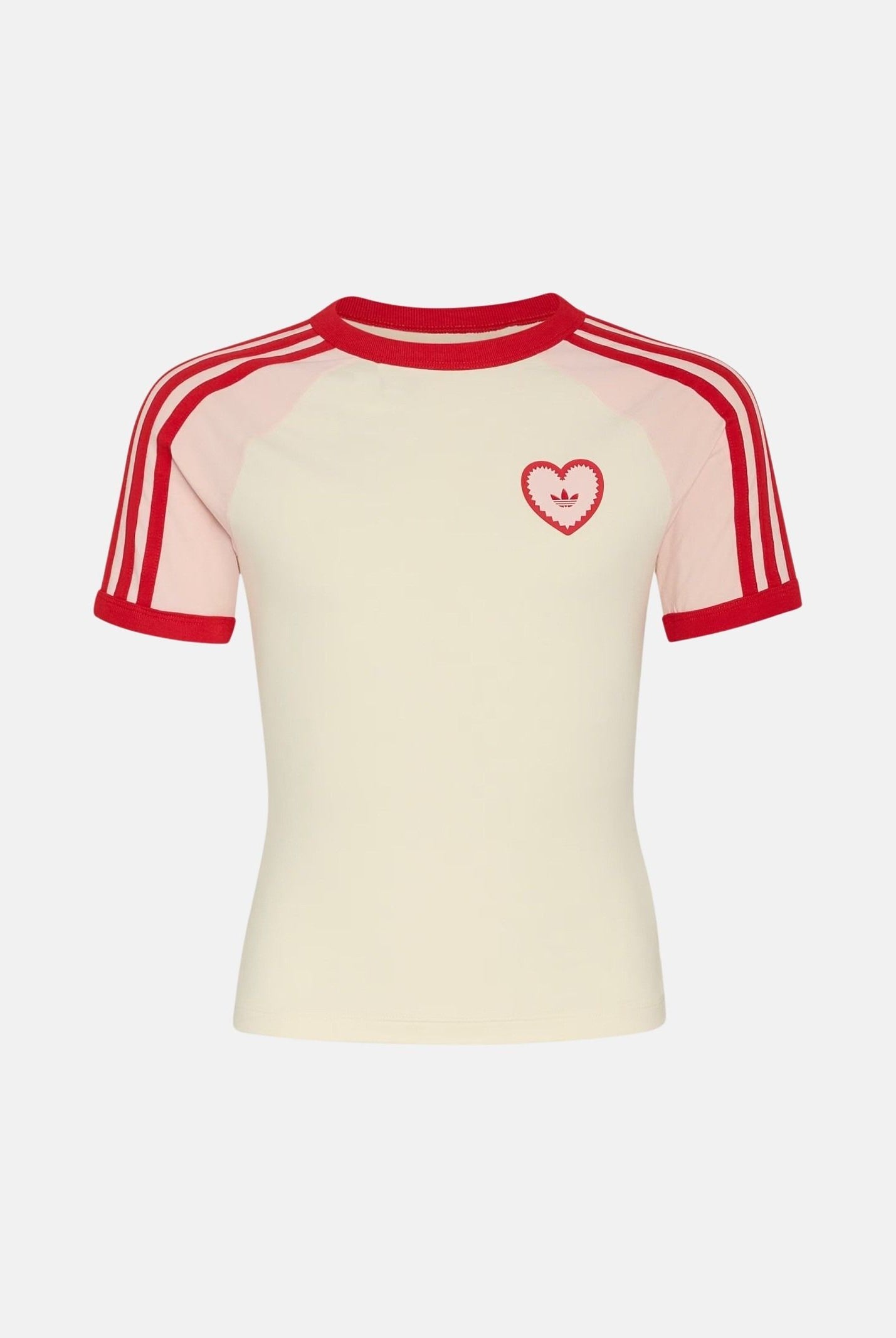 ADIDAS ORIGINALS T-shirt a manica corta 3 STRIPES SLIM HEART panna da bambina KT0837 . ADIDAS ORIGINALS