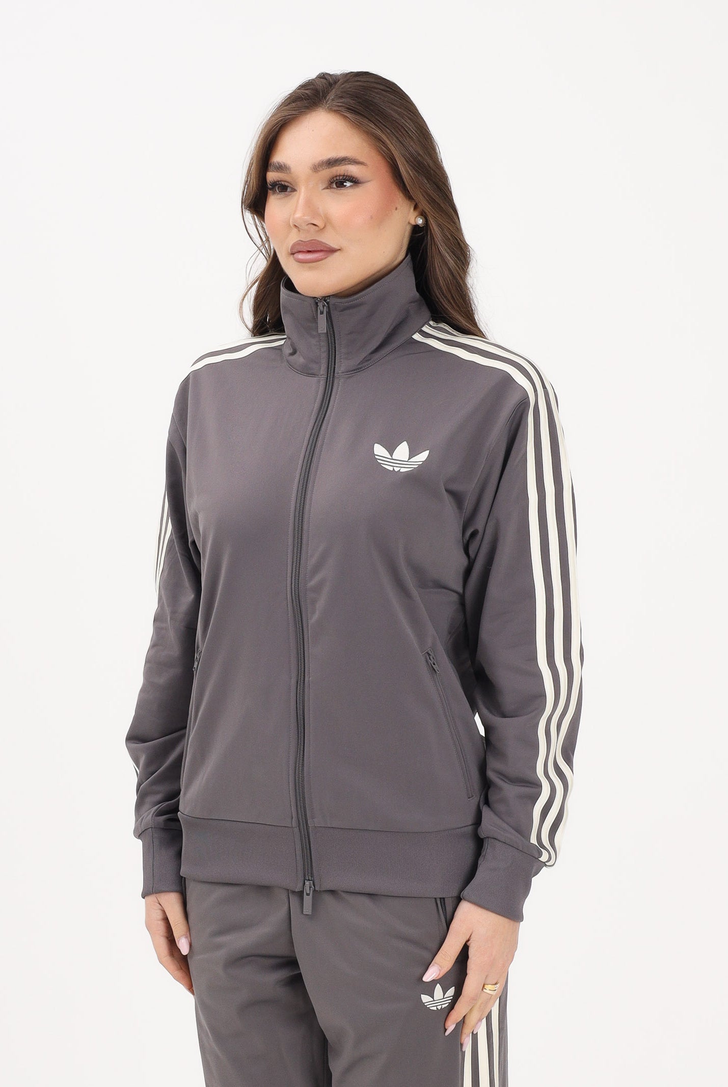 ADIDAS ORIGINALS Felpa con zip FIREBIRD LOOSE grigia da donna KT4614 . ADIDAS ORIGINALS