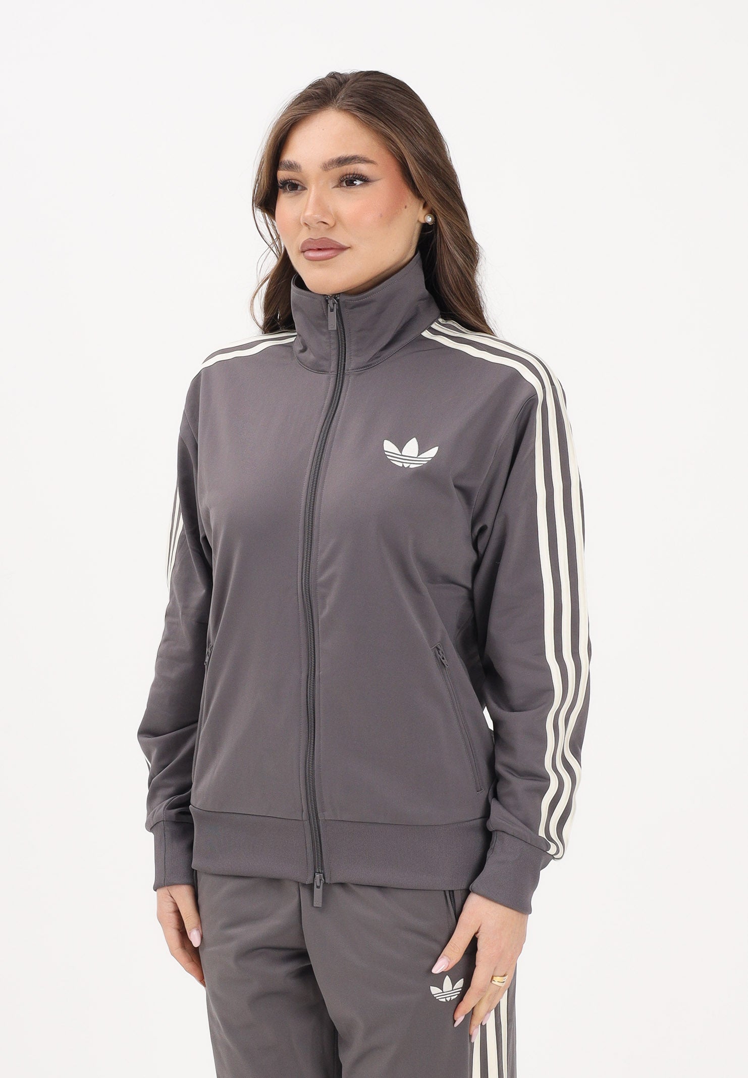 ADIDAS ORIGINALS Felpa con zip FIREBIRD LOOSE grigia da donna KT4614 . ADIDAS ORIGINALS