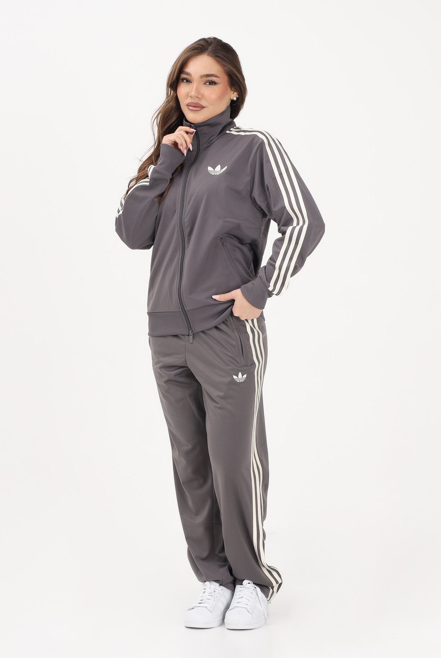 ADIDAS ORIGINALS Felpa con zip FIREBIRD LOOSE grigia da donna KT4614 . ADIDAS ORIGINALS