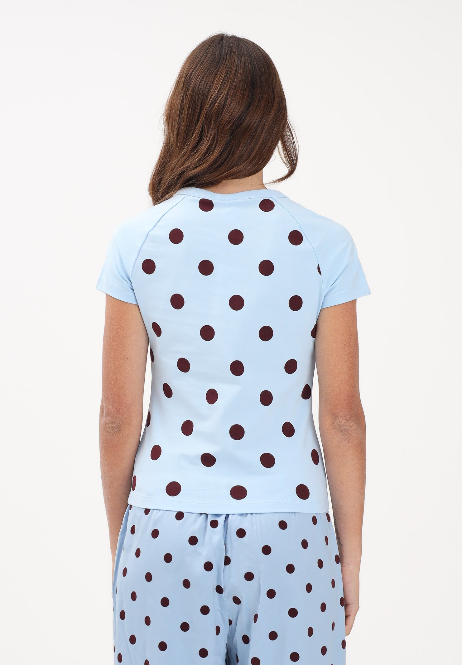 ADIDAS ORIGINALS T-shirt a manica corta CALIFORNINA SLIM FIT azzurra e bordeaux con pois da donna KV1192 . ADIDAS ORIGINALS