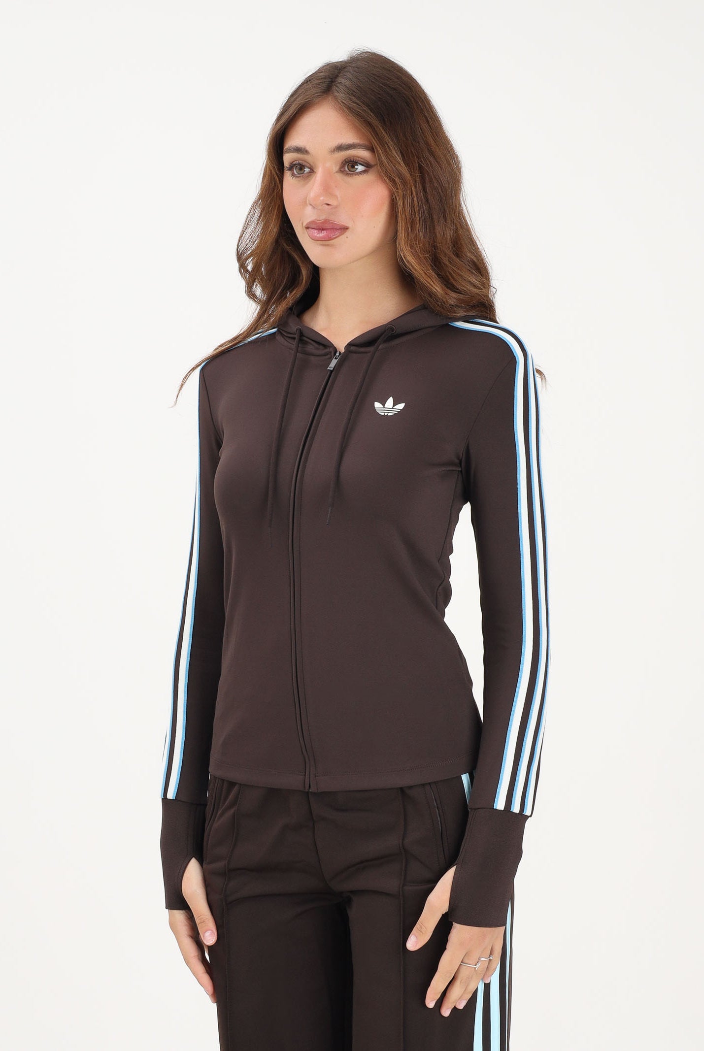 ADIDAS ORIGINALS Felpa con zip Trefoil marrone da donna KW4550 . ADIDAS ORIGINALS