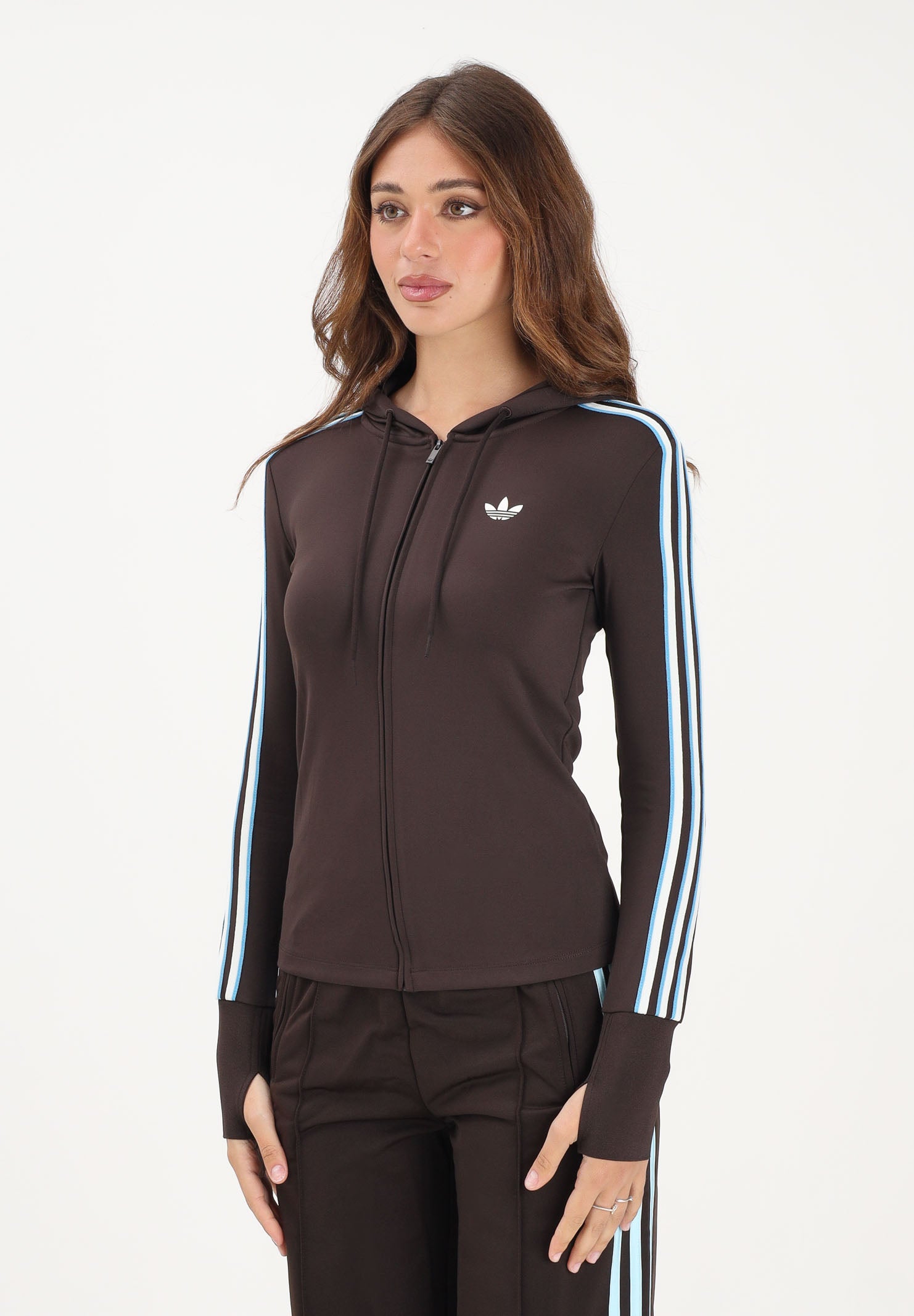 ADIDAS ORIGINALS Felpa con zip Trefoil marrone da donna KW4550 . ADIDAS ORIGINALS