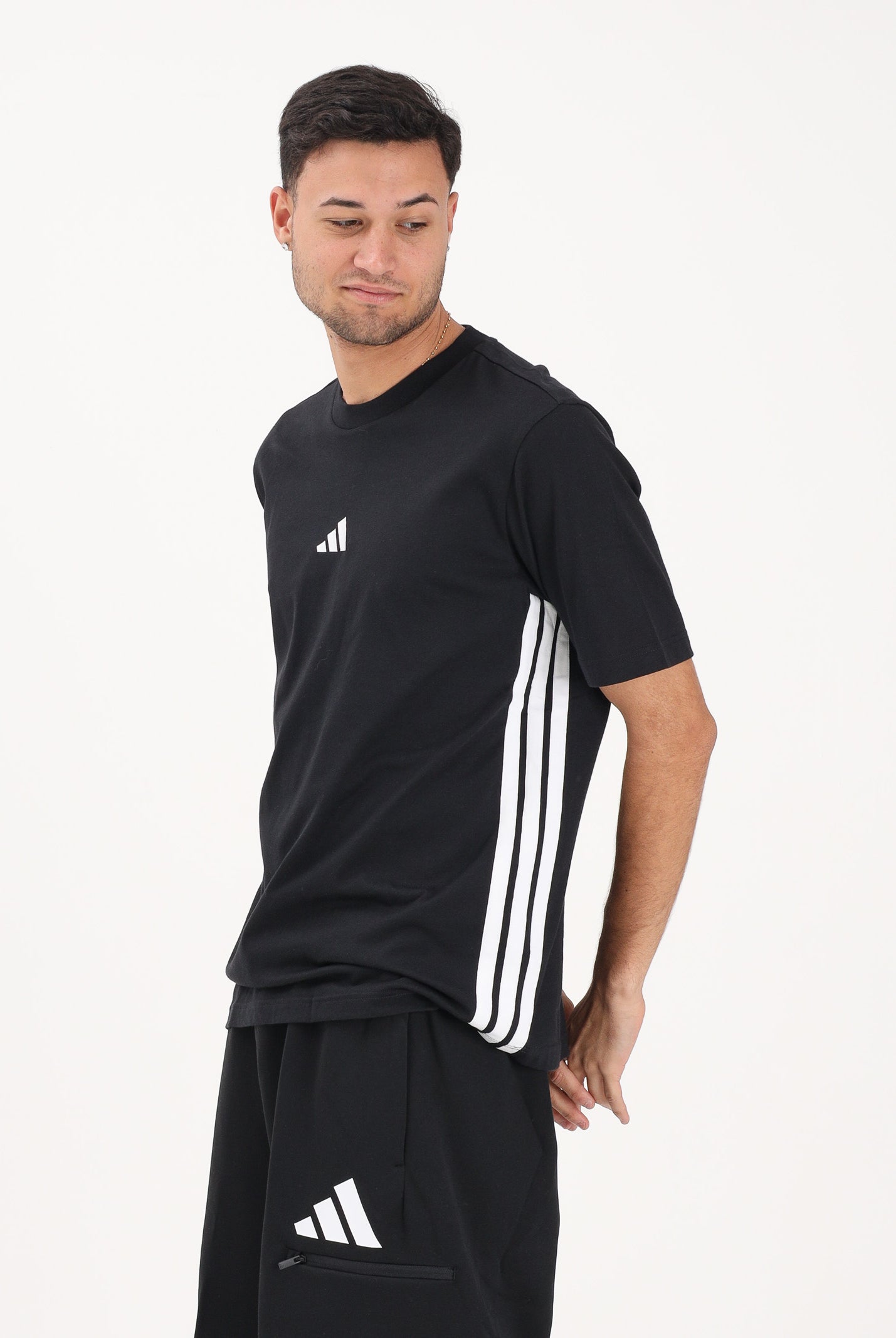 ADIDAS PERFORMANCE T-shirt a manica corta Essentials 3-Stripes Single Jersey nera da uomo JD1906 . ADIDAS PERFORMANCE