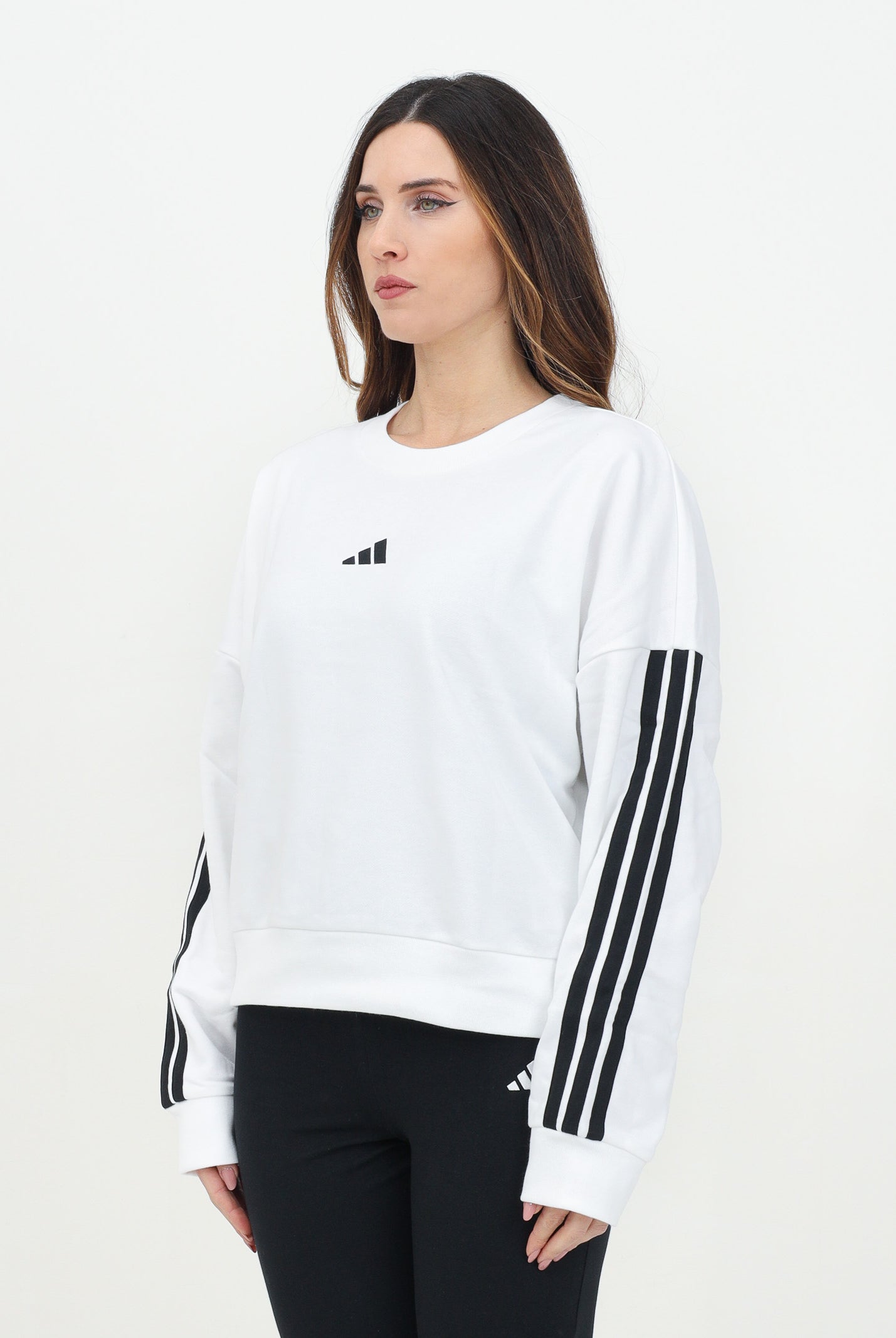 ADIDAS PERFORMANCE Felpa girocollo Essentials 3-Stripes French Terry bianca da donna JD5285 . ADIDAS PERFORMANCE