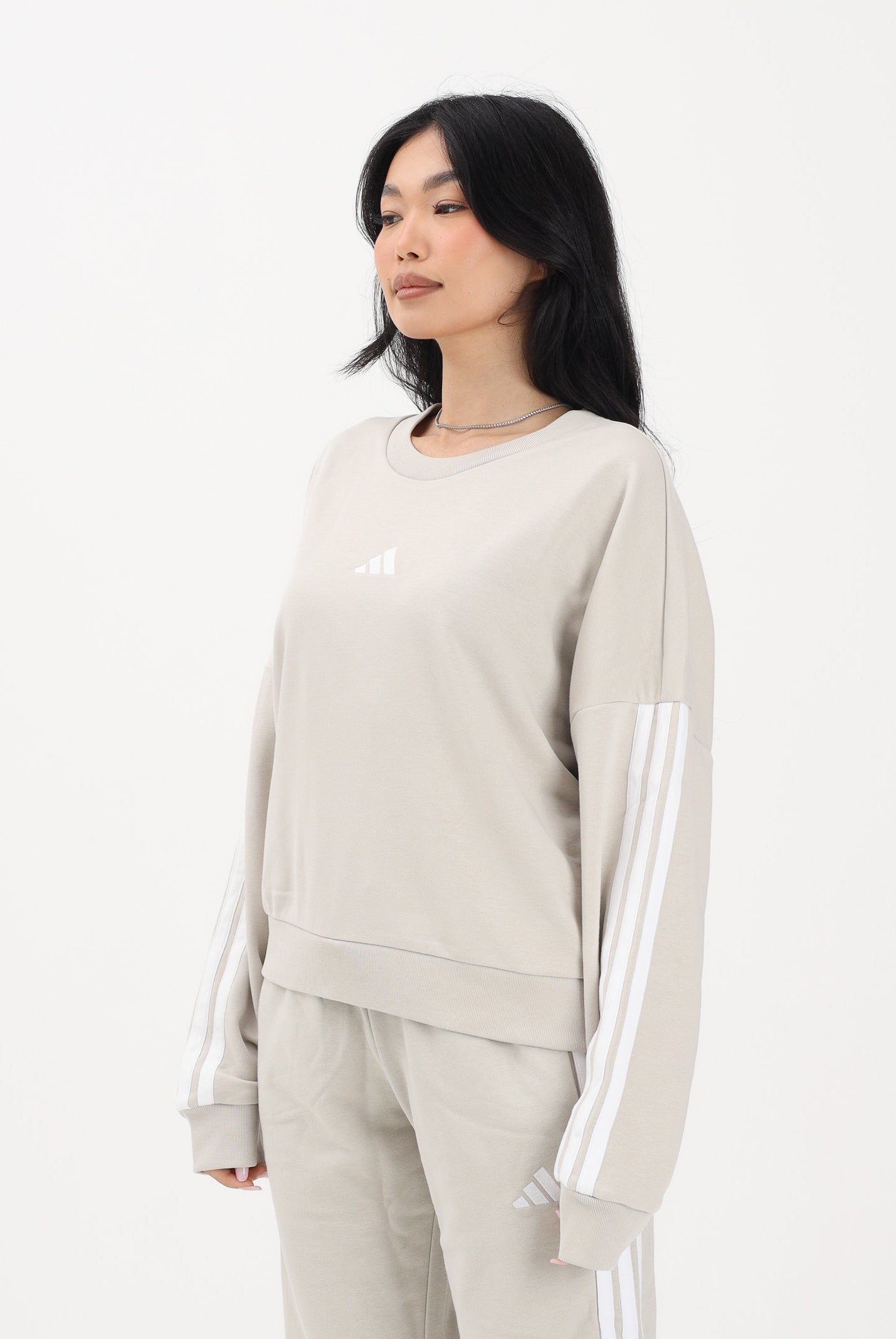 ADIDAS PERFORMANCE Felpa girocollo ESSENTIALS 3-STRIPES FRENCH TERRY beige da donna JE0014 . ADIDAS PERFORMANCE