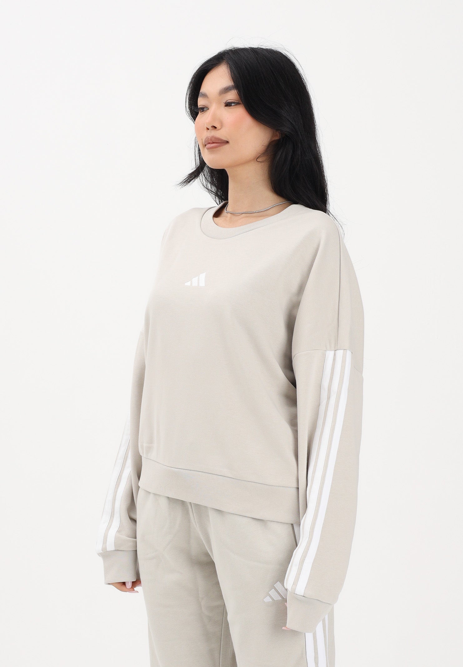 ADIDAS PERFORMANCE Felpa girocollo ESSENTIALS 3-STRIPES FRENCH TERRY beige da donna JE0014 . ADIDAS PERFORMANCE