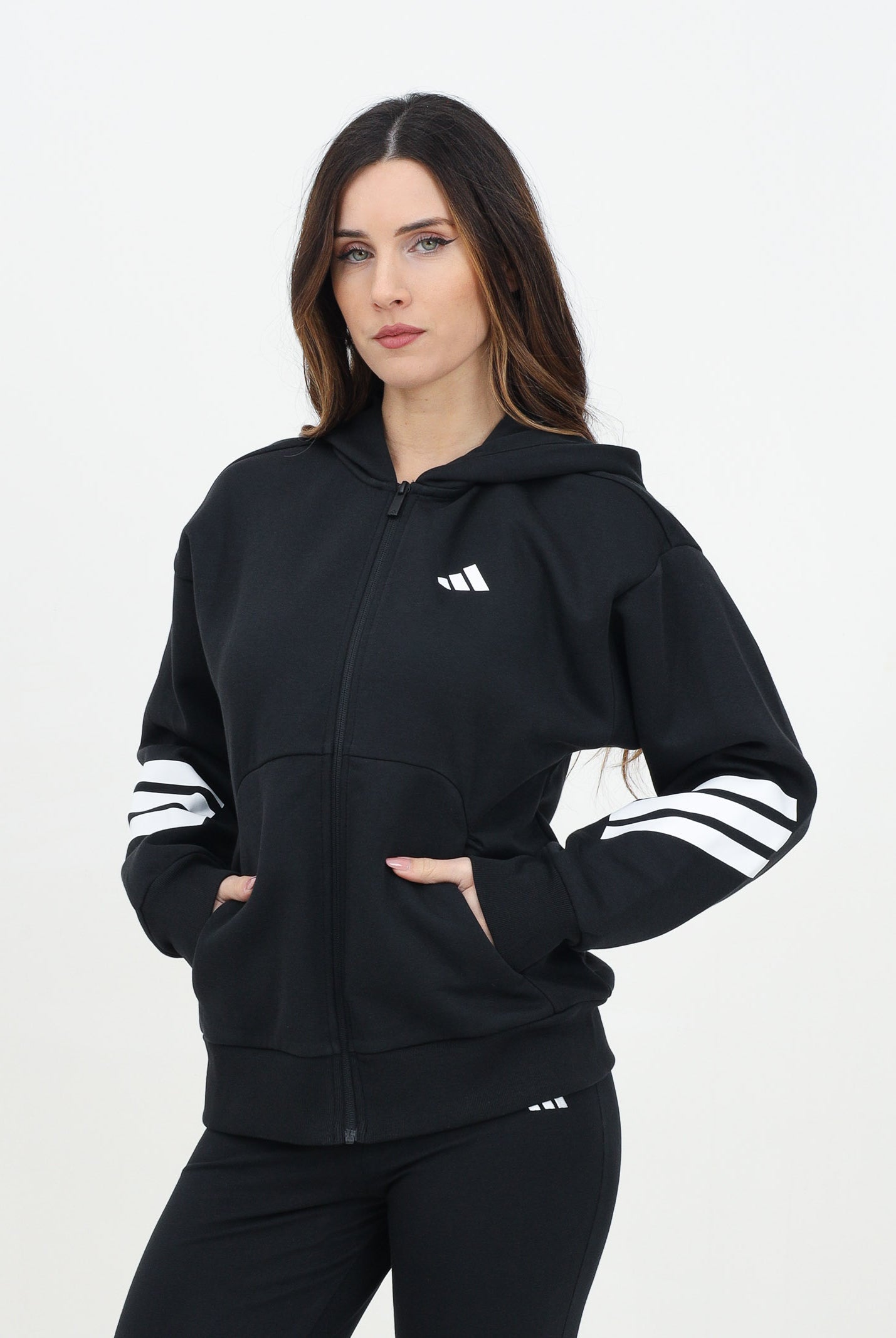 ADIDAS PERFORMANCE Felpa con zip Future Icons 3-Stripes nera da donna JE0171 . ADIDAS PERFORMANCE