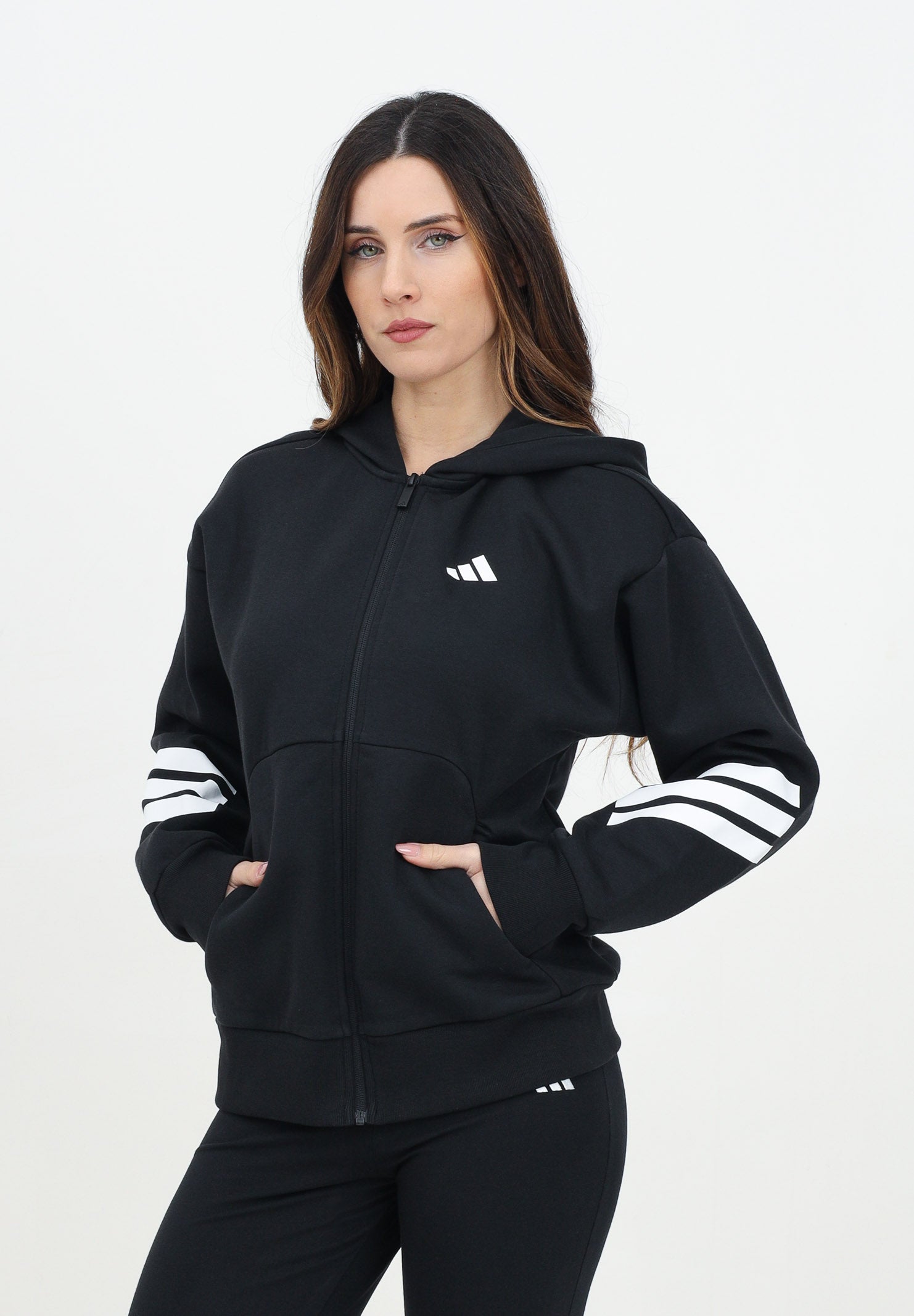 ADIDAS PERFORMANCE Felpa con zip Future Icons 3-Stripes nera da donna JE0171 . ADIDAS PERFORMANCE