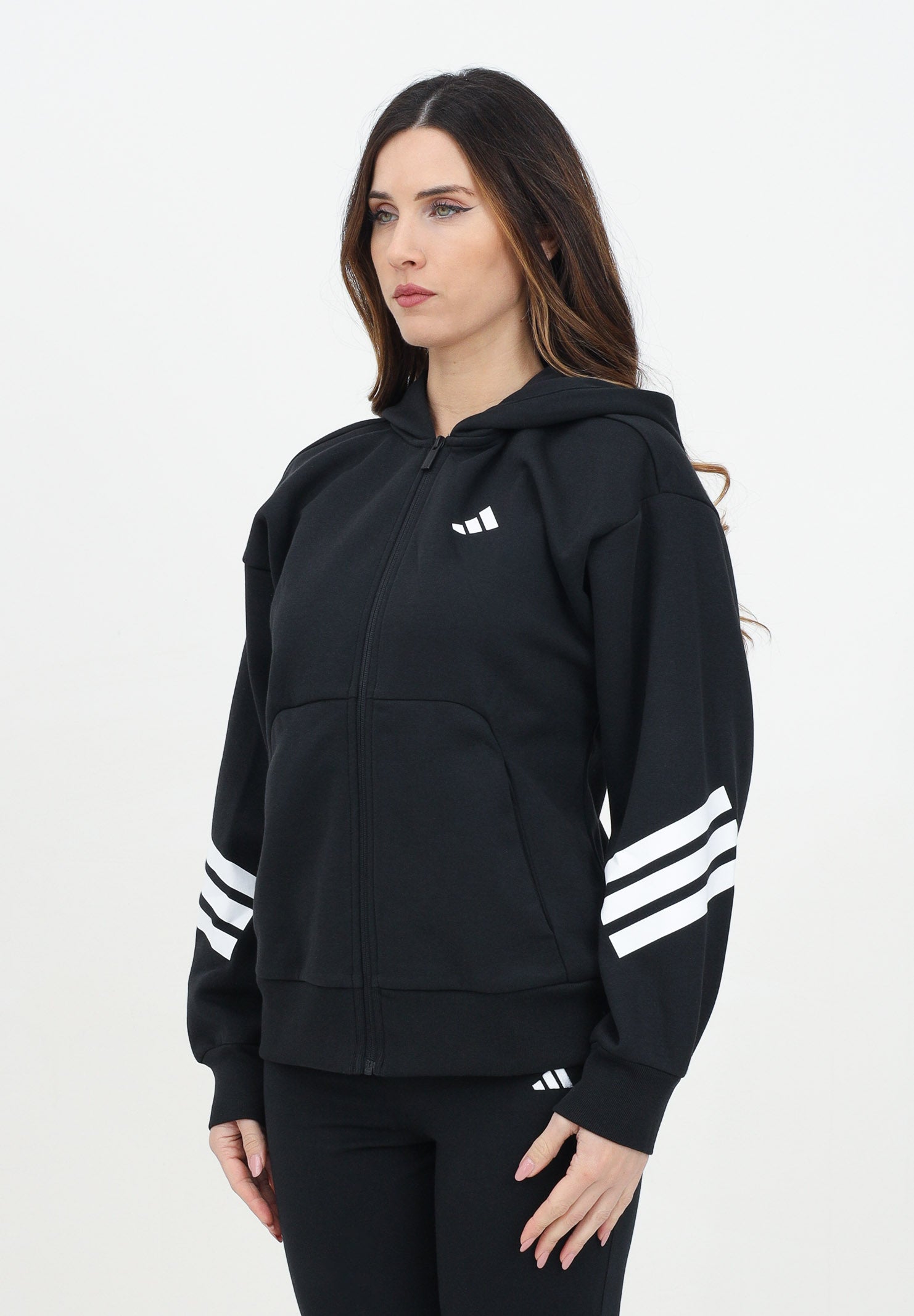 ADIDAS PERFORMANCE Felpa con zip Future Icons 3-Stripes nera da donna JE0171 . ADIDAS PERFORMANCE