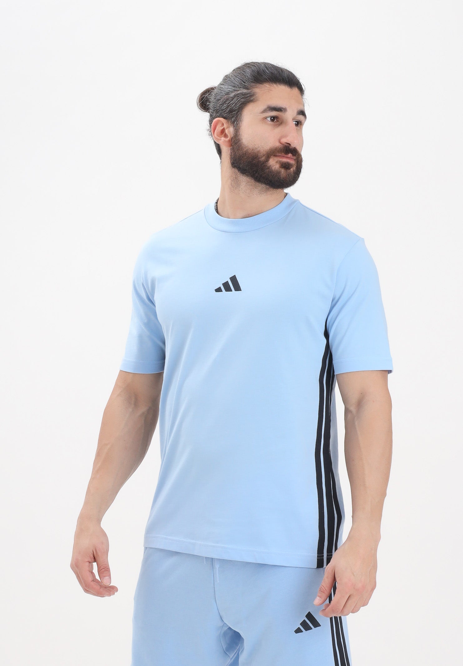 ADIDAS PERFORMANCE T-shirt a manica corta Essentials 3-Stripes Single Jersey azzurra da uomo JE6397 . ADIDAS PERFORMANCE