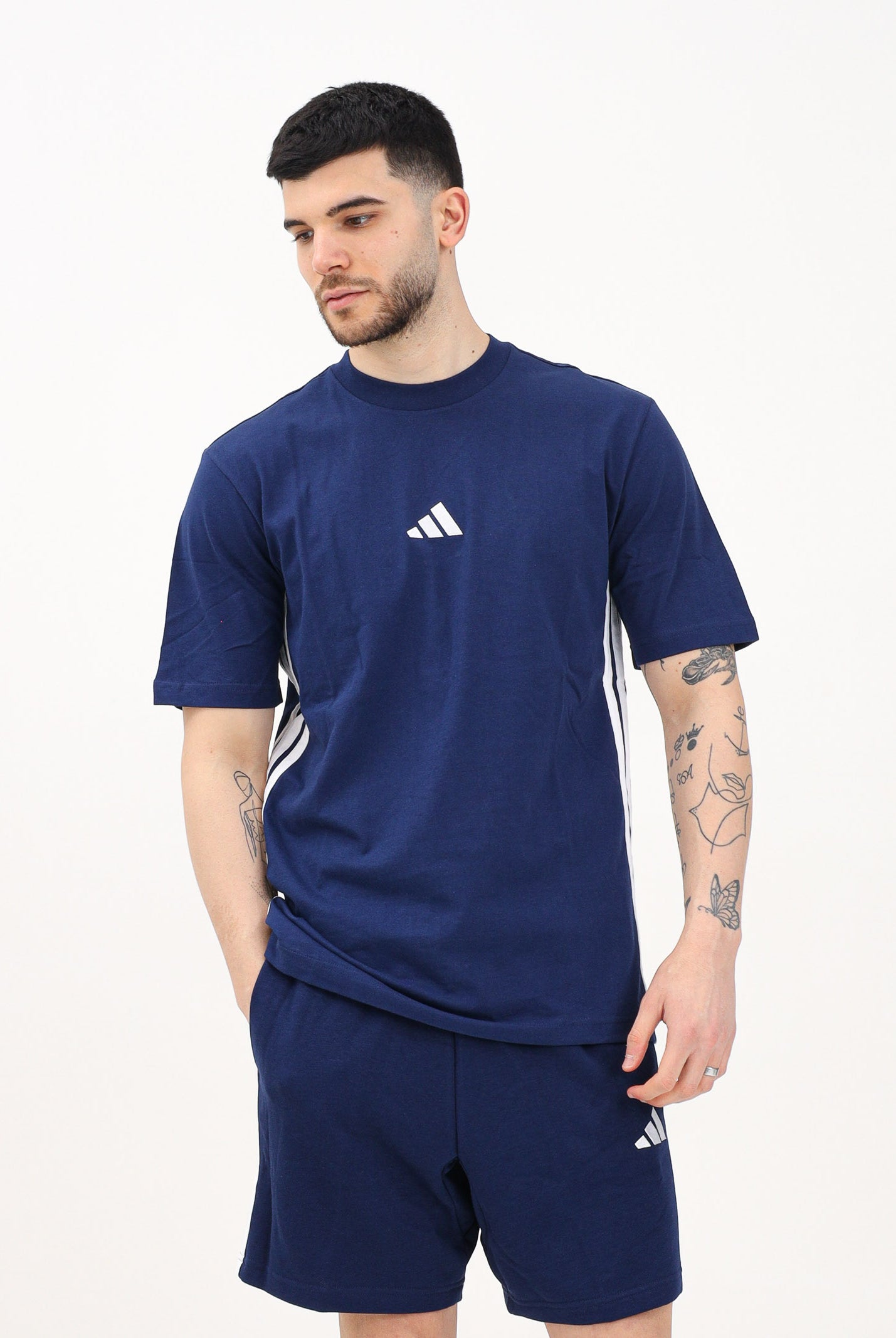 ADIDAS PERFORMANCE T-shirt a manica corta Essentials 3-Stripes blu da uomo JE6399 . ADIDAS PERFORMANCE