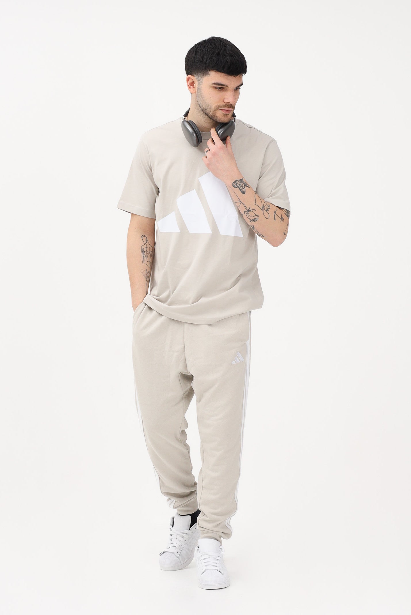 ADIDAS PERFORMANCE T-shirt a manica corta Essentials Big Logo beige da uomo JE8933 . ADIDAS PERFORMANCE