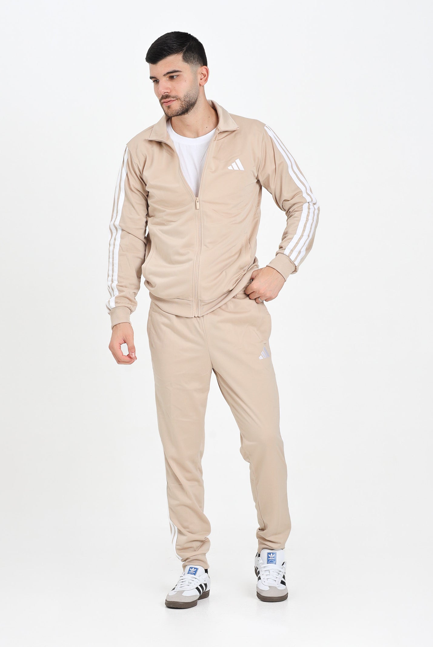 ADIDAS PERFORMANCE Tuta Basic 3 Stripe Tricot beige da uomo JX8732 . ADIDAS PERFORMANCE