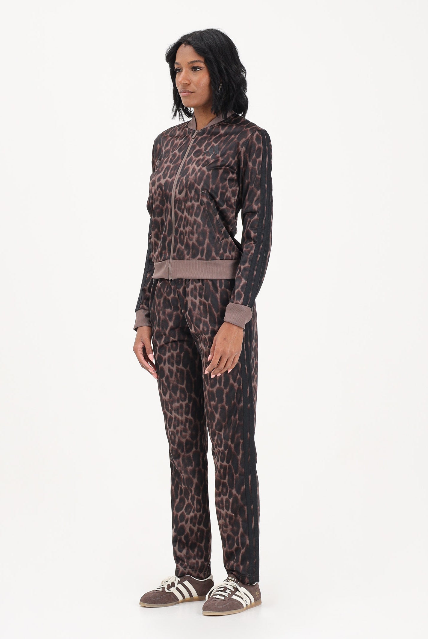 ADIDAS PERFORMANCE Tuta Essentials 3 Stripes Animal AOP marrone da donna JZ0927 . ADIDAS PERFORMANCE