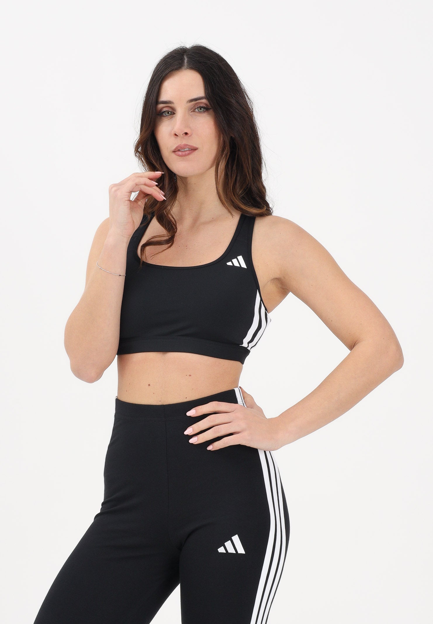 ADIDAS PERFORMANCE Top sportivo Optime Essentials Workout 3-Stripes Medium Support nero da donna KB4383 . ADIDAS PERFORMANCE