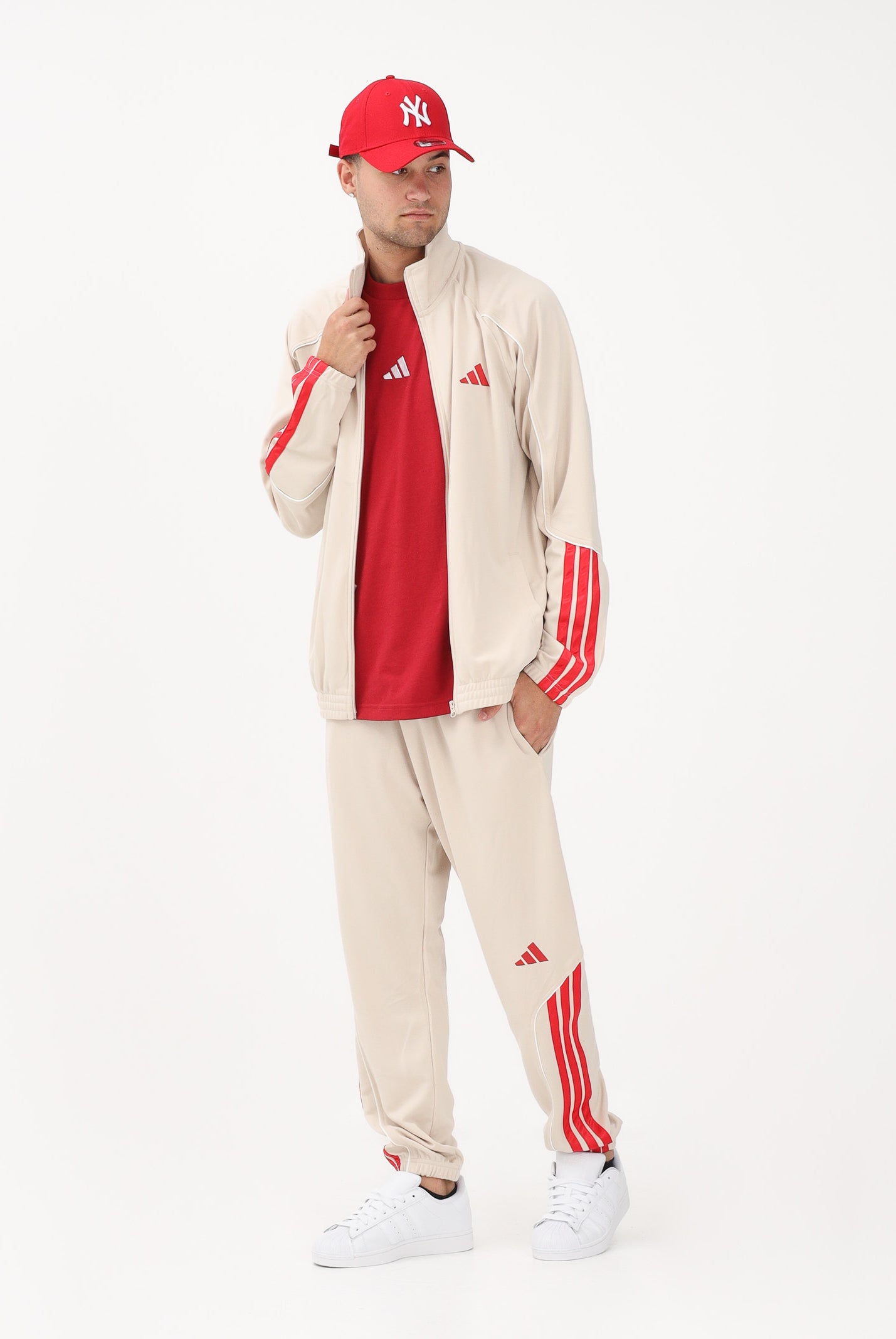 ADIDAS PERFORMANCE Tuta Stadium 3-Stripes beige e rossa da uomo KB6198 . ADIDAS PERFORMANCE