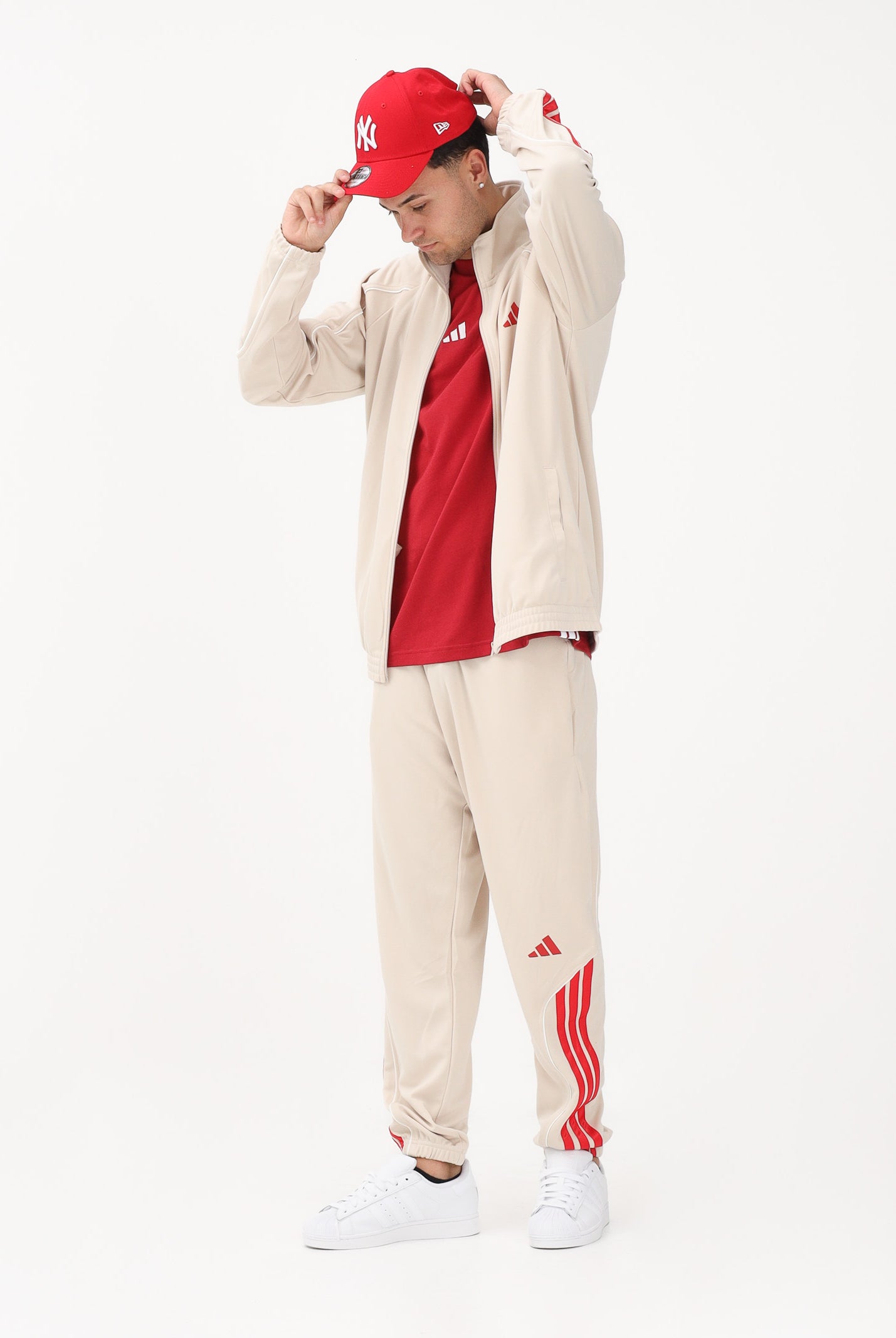 ADIDAS PERFORMANCE Tuta Stadium 3-Stripes beige e rossa da uomo KB6198 . ADIDAS PERFORMANCE