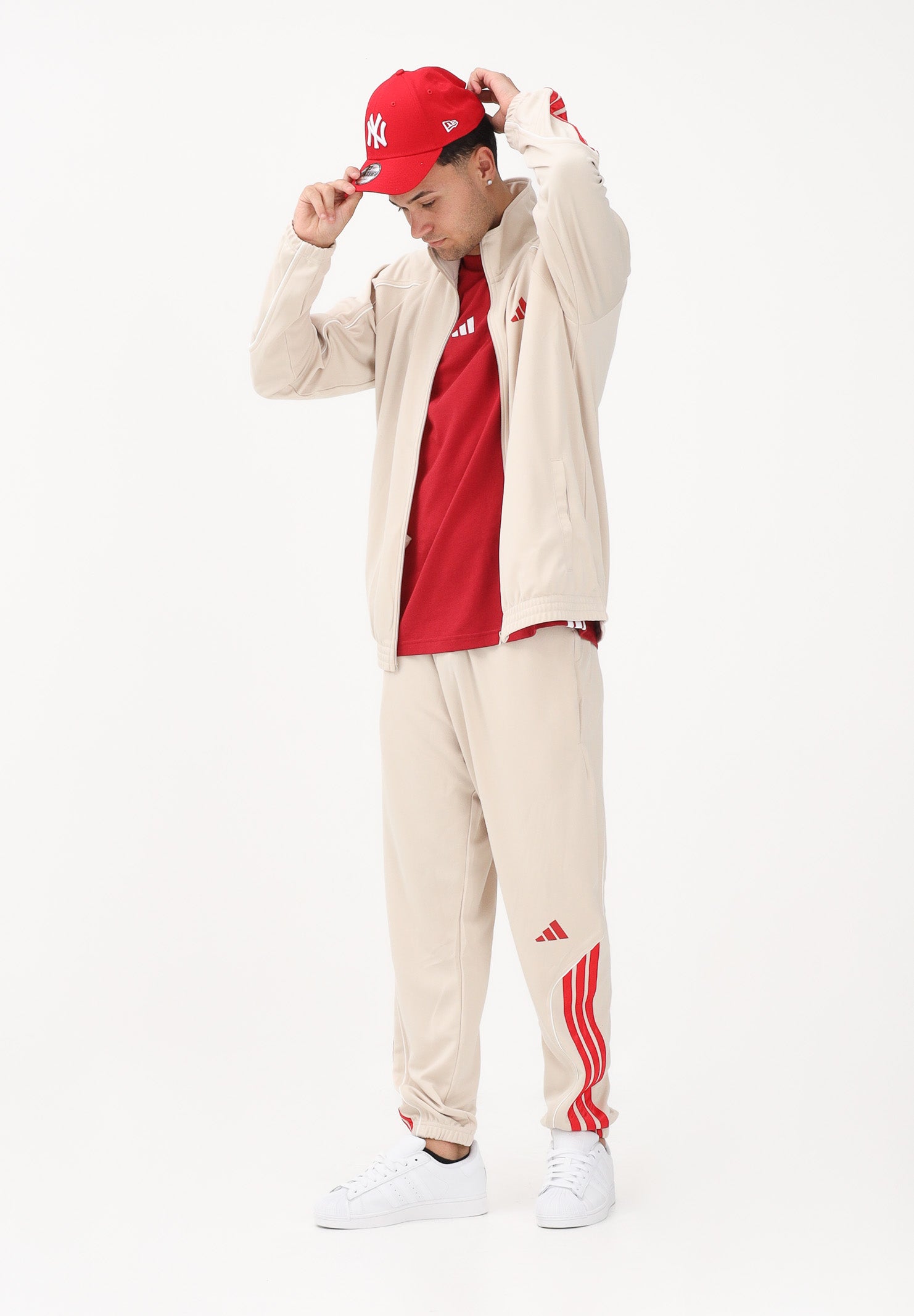 ADIDAS PERFORMANCE Tuta Stadium 3-Stripes beige e rossa da uomo KB6198 . ADIDAS PERFORMANCE