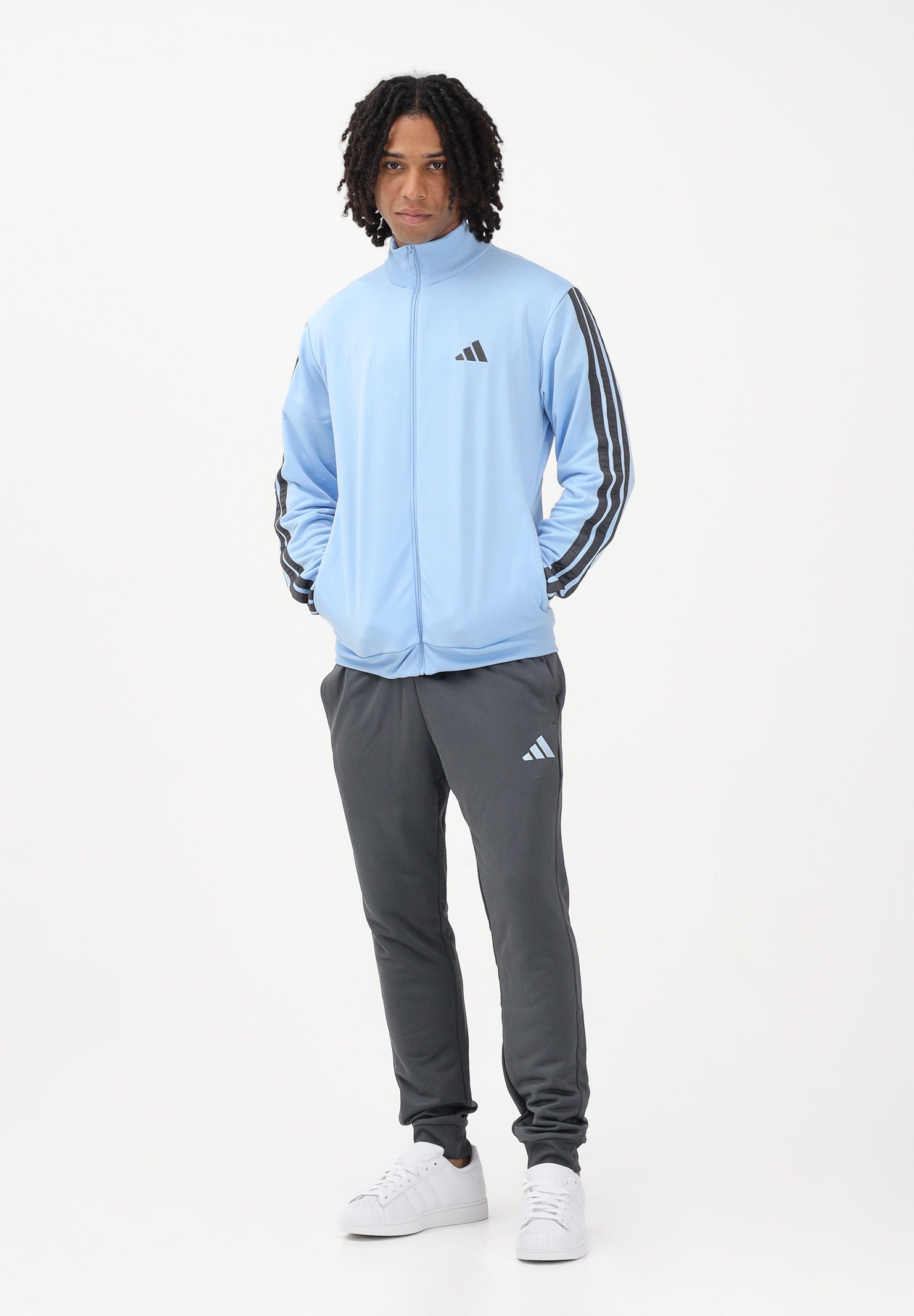 ADIDAS PERFORMANCE Tuta French Terry 3-Stripes celeste e grigia da uomo KC1363 . ADIDAS PERFORMANCE