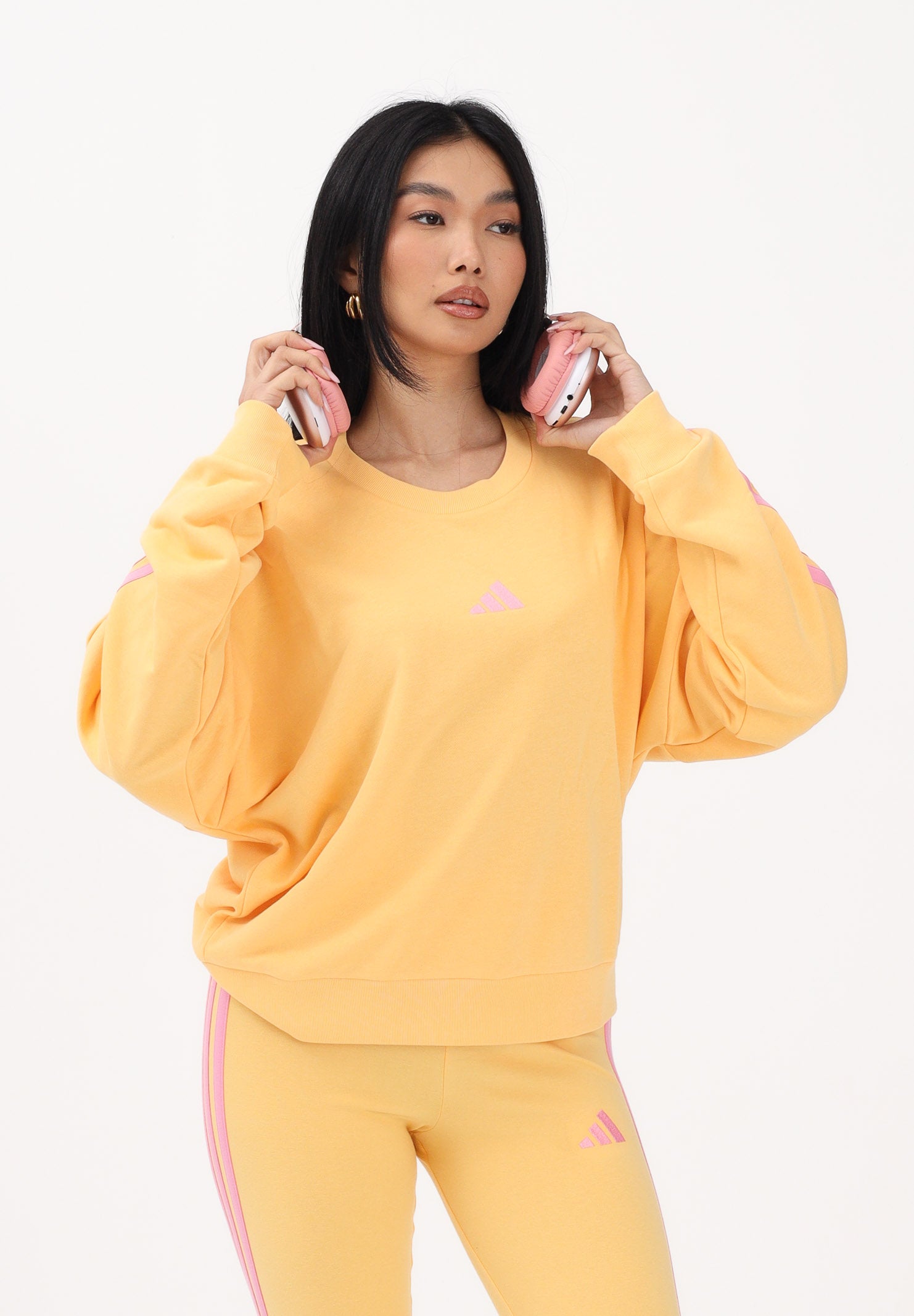 ADIDAS PERFORMANCE Felpa girocollo Essentials 3-Stripes arancione e rosa da donna KD4787 . ADIDAS PERFORMANCE