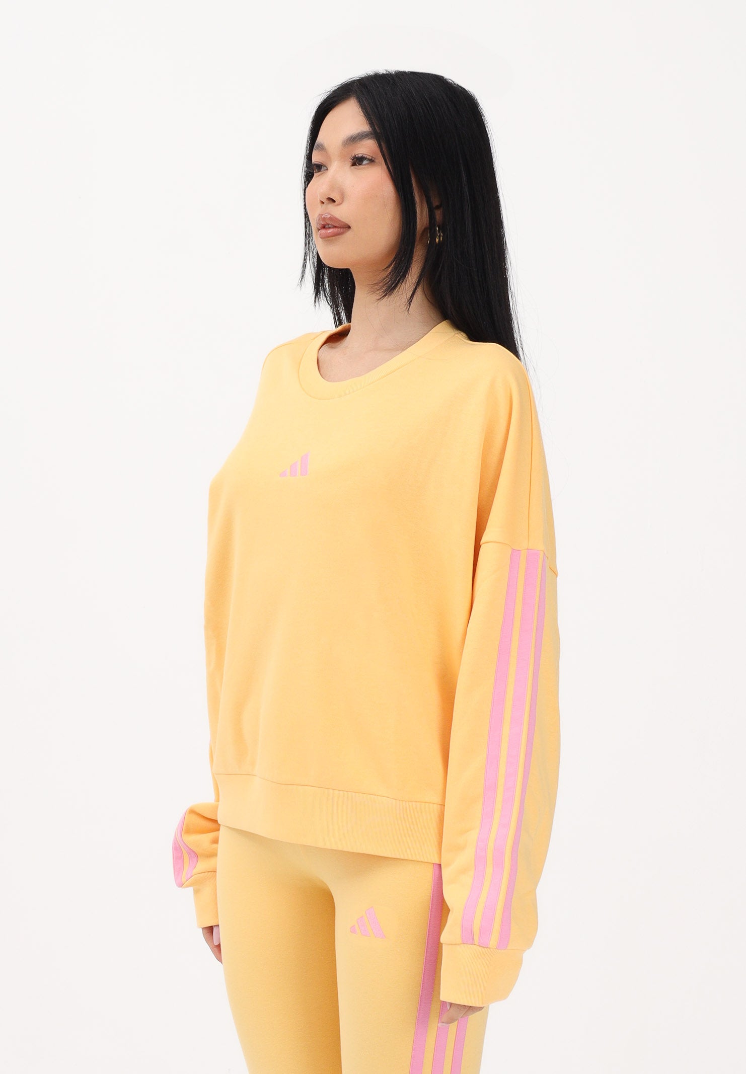 ADIDAS PERFORMANCE Felpa girocollo Essentials 3-Stripes arancione e rosa da donna KD4787 . ADIDAS PERFORMANCE