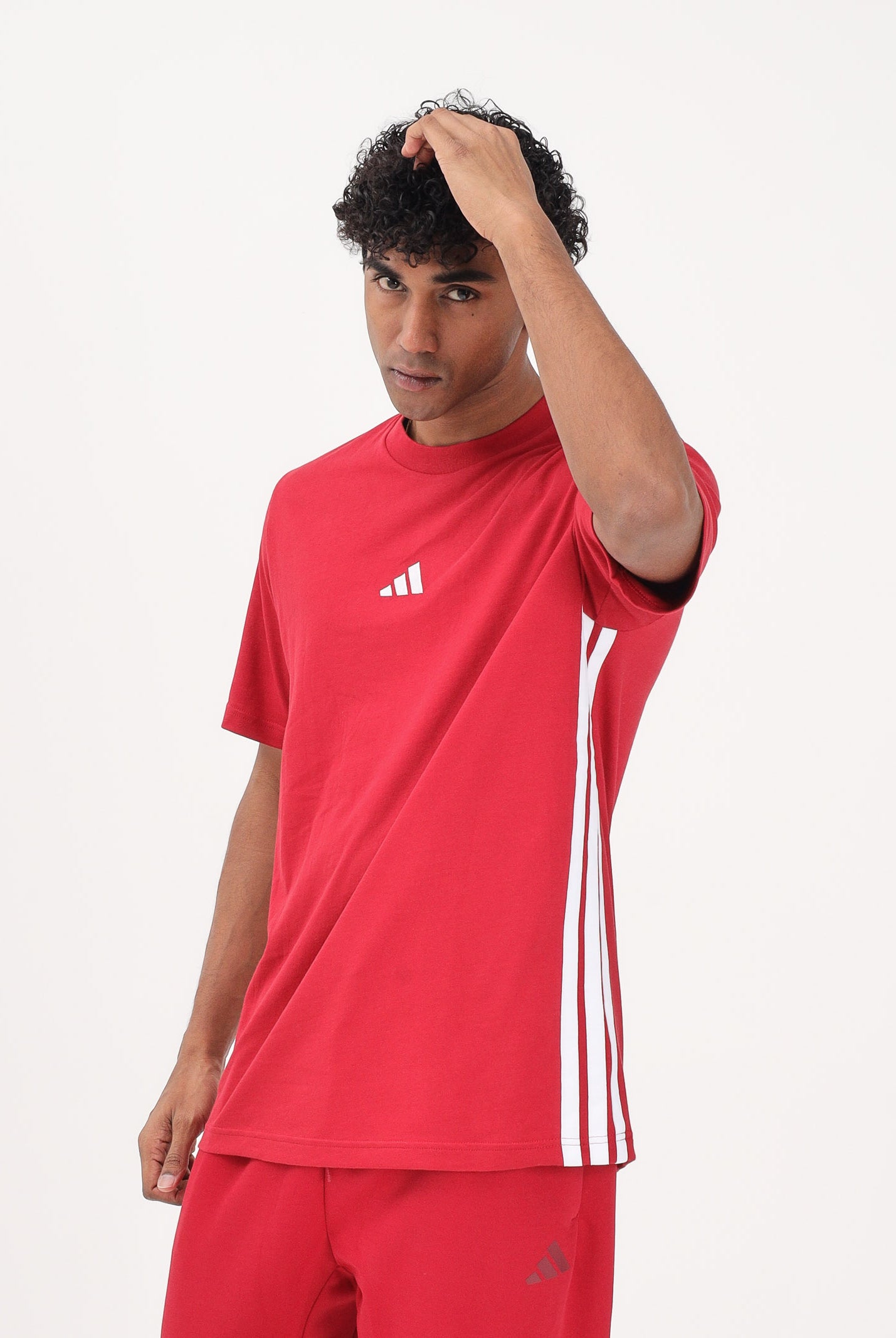 ADIDAS PERFORMANCE T-shirt a manica corta Essential Three Stripes Single Jersey rossa da uomo KD4865 . ADIDAS PERFORMANCE