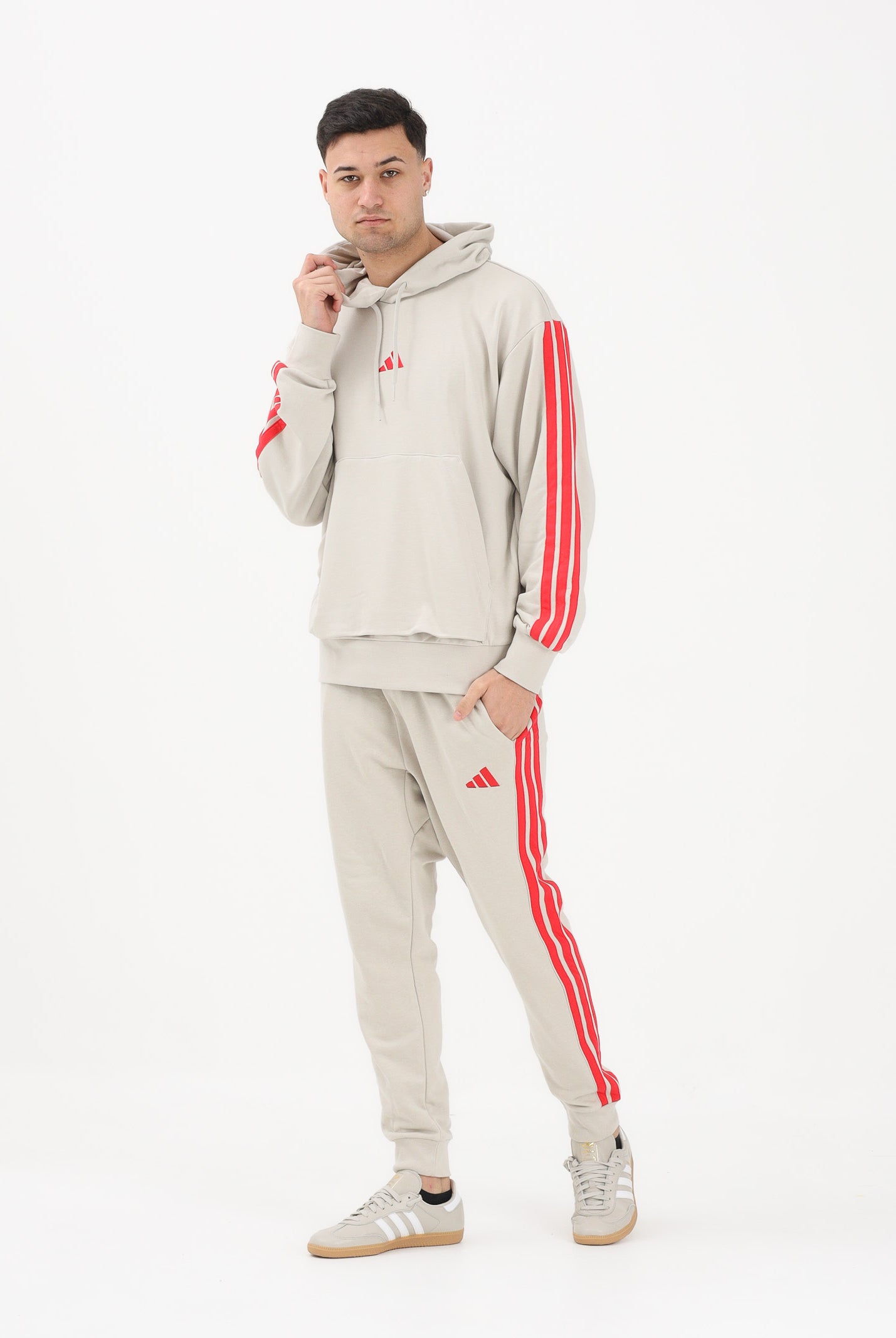 ADIDAS PERFORMANCE Pantalone sportivo Ess 3-Stripes French Terry beige e rosso da uomo KD4898 . ADIDAS PERFORMANCE