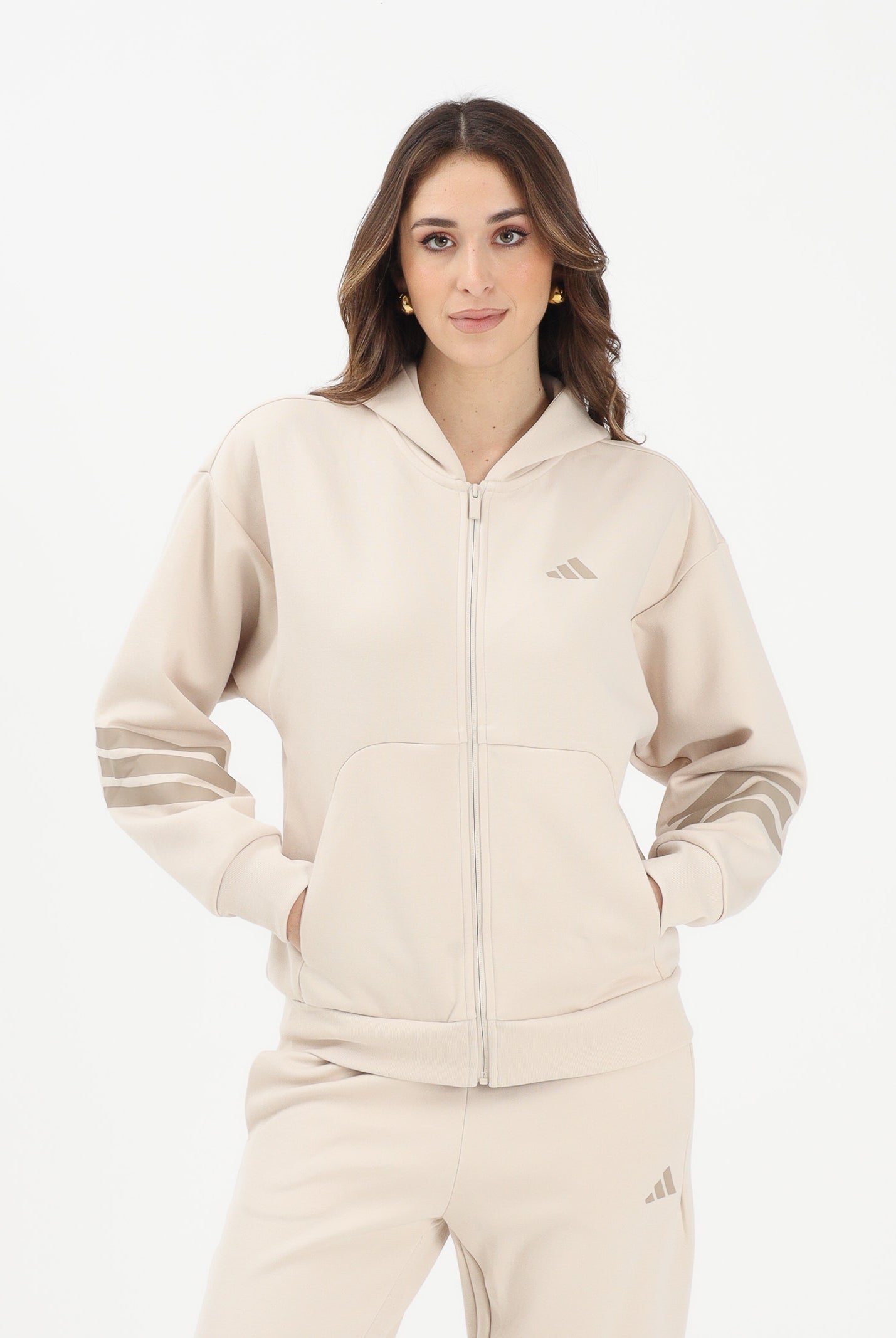 ADIDAS PERFORMANCE Felpa con zip Future Icons 3-Stripes beige da donna KD7733 . ADIDAS PERFORMANCE