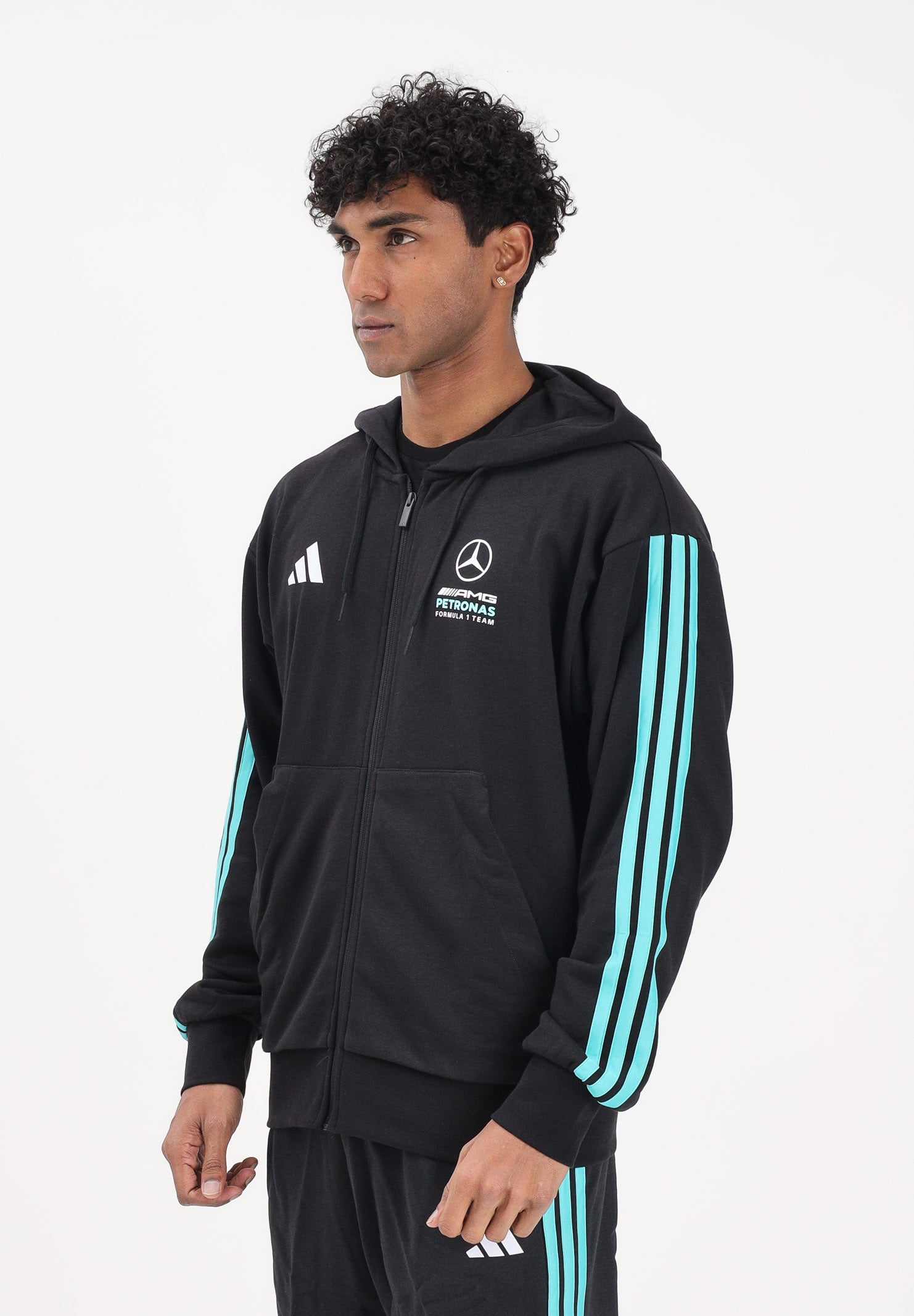 ADIDAS PERFORMANCE Felpa con zip MERCEDES-AMG PETRONAS FORMULA 1 TEAM DNA nera da uomo KE5910 . ADIDAS PERFORMANCE